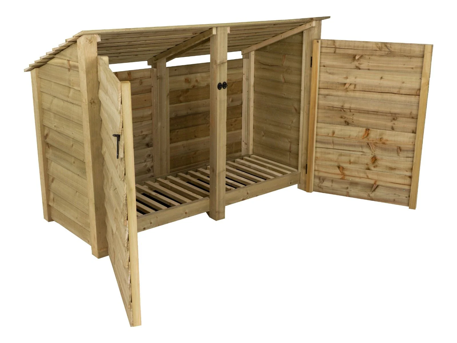 Wooden Log Store (Roof Sloping Back) with Doors W-187cm, H-126cm or 180cm, D-88cm - Image 3