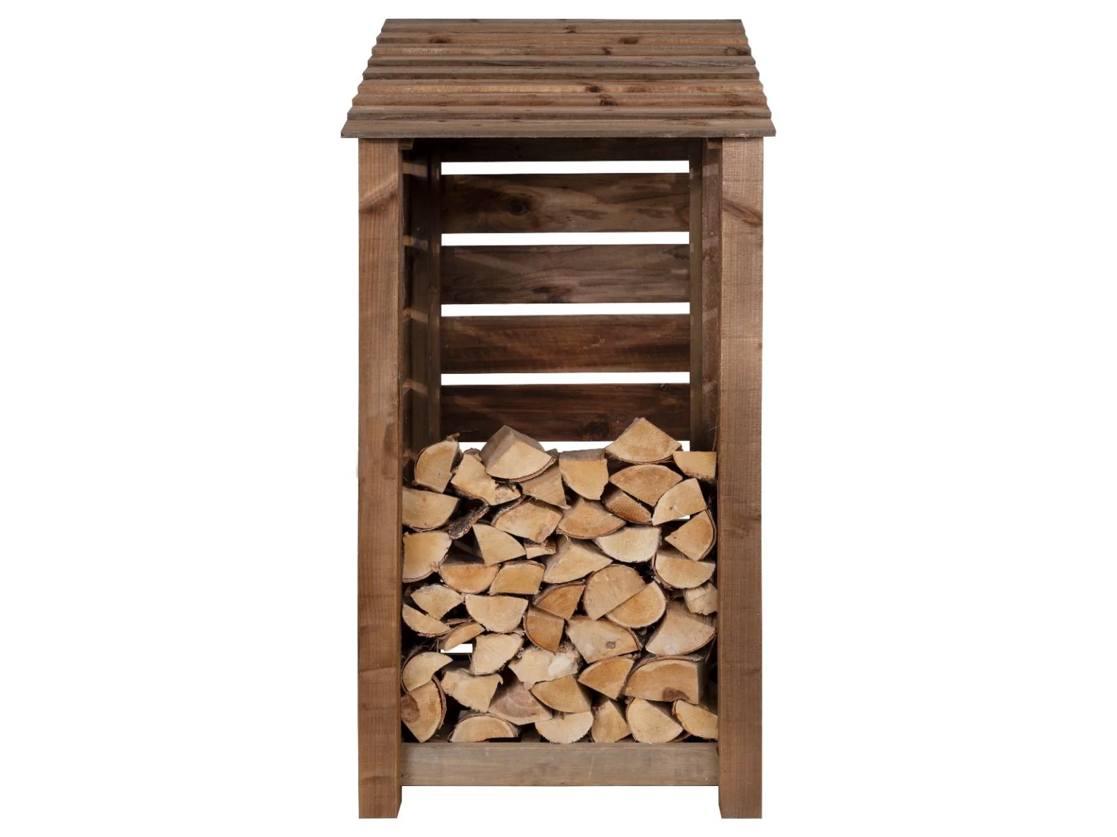 Slatted Wooden Log Store W-99cm, H-126cm or 180cm, D-88cm - Brown Finish - Image 2