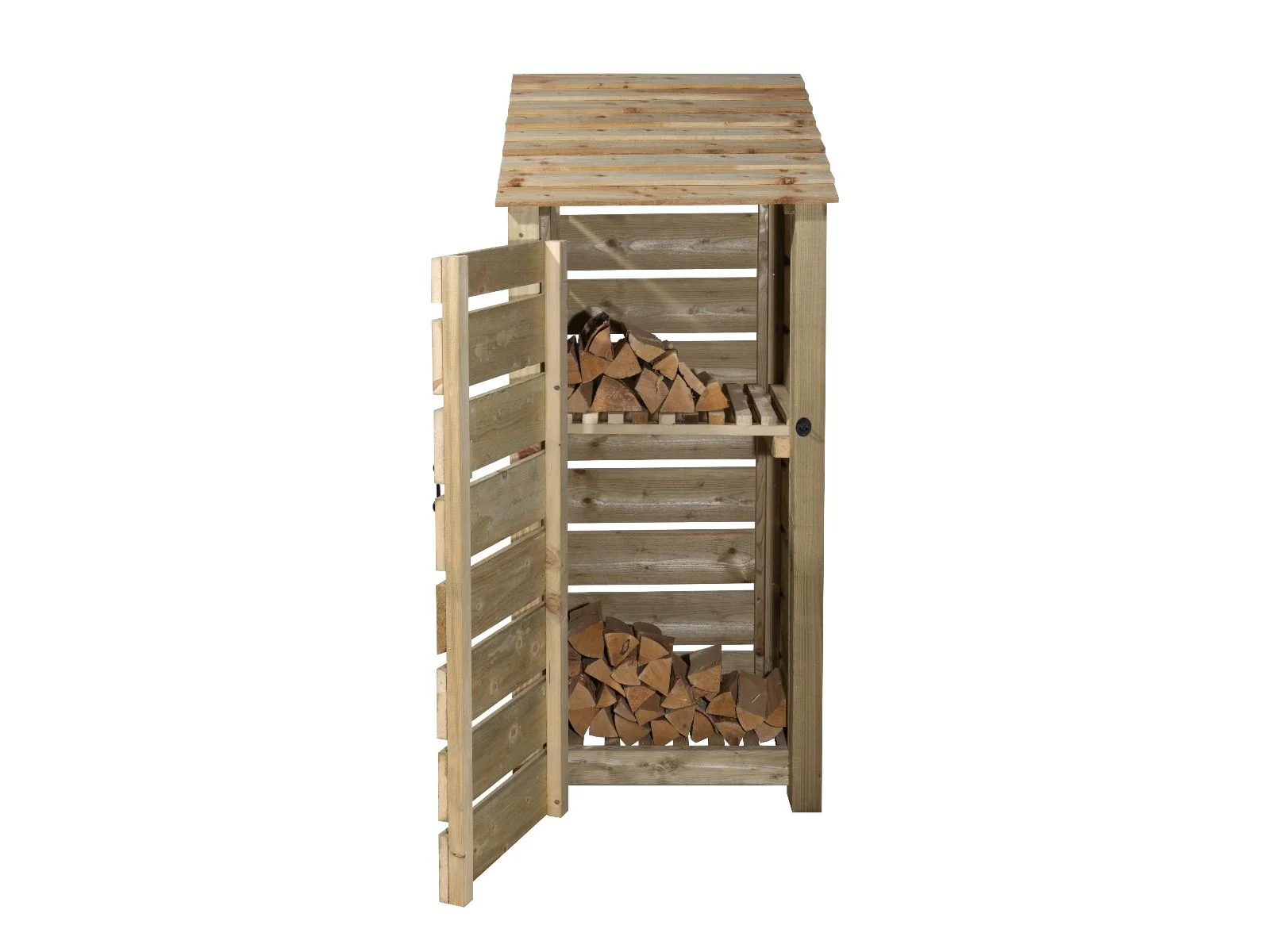 Slatted Wooden Log Store With Door and Shelf W-79cm, H-126cm or 180cm, D-88cm - Image 4