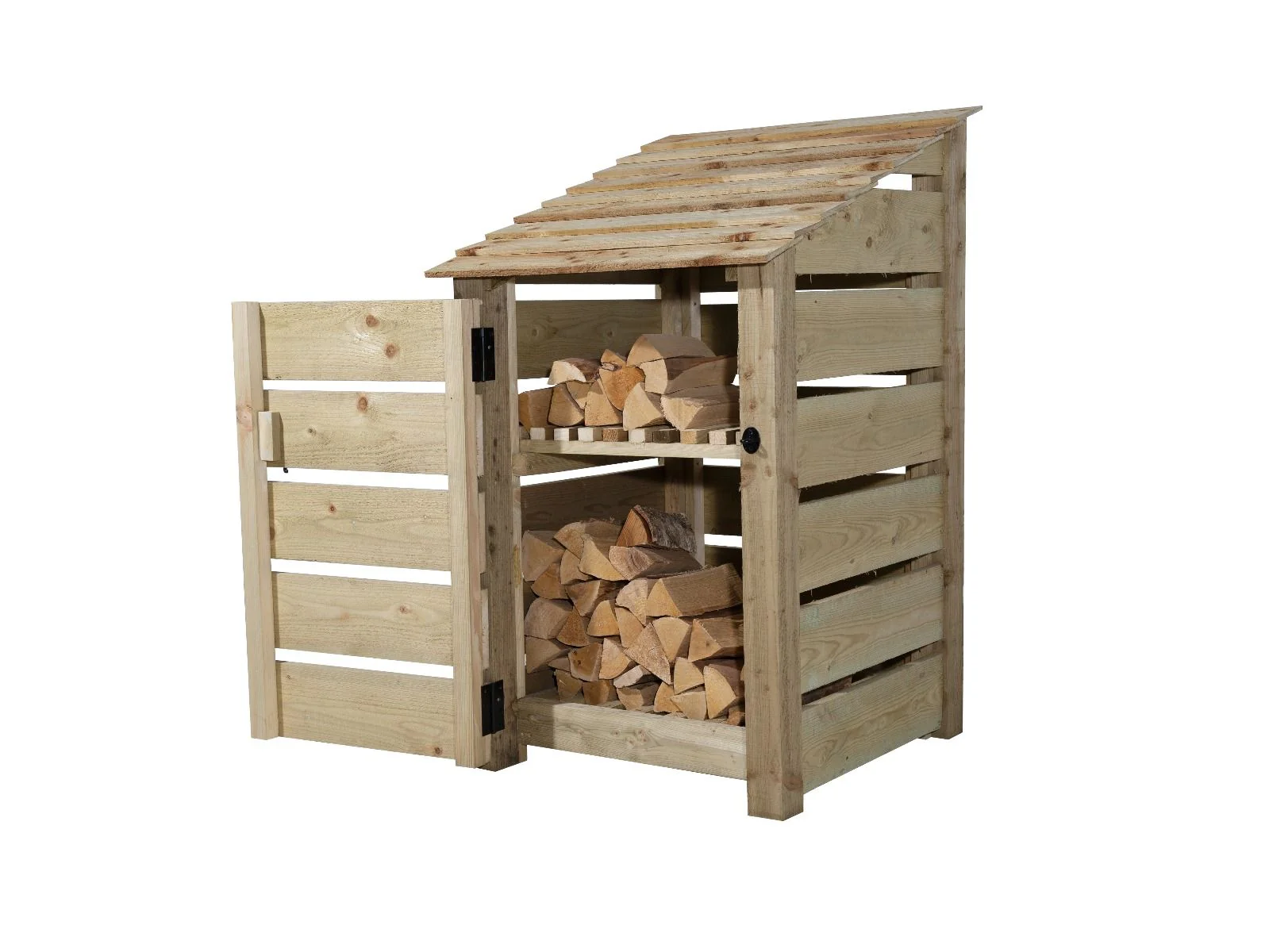 Slatted Wooden Log Store With Door and Shelf W-79cm, H-126cm or 180cm, D-88cm - Image 6