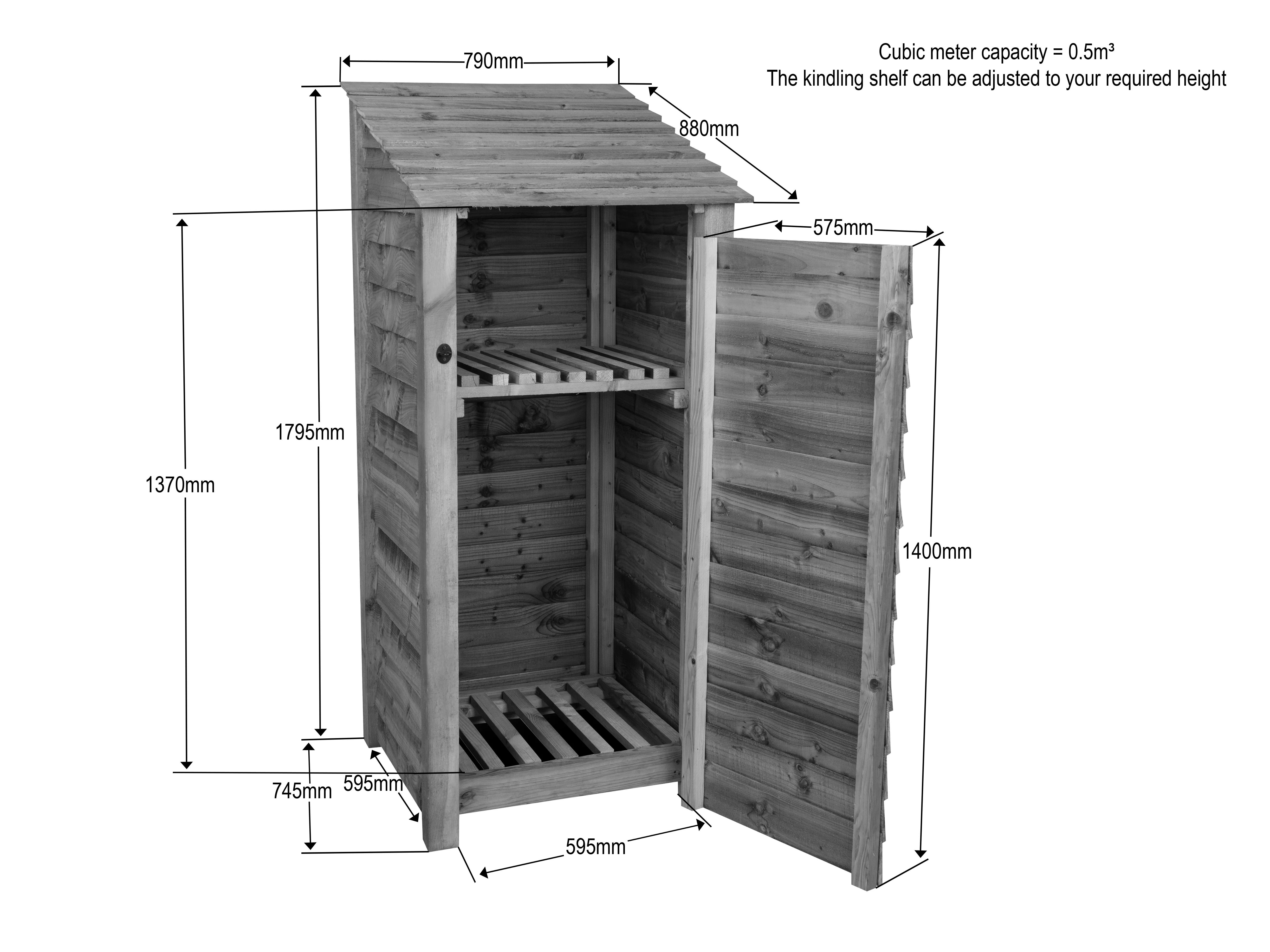 Slatted Wooden Log Store With Door and Shelf W-79cm, H-126cm or 180cm, D-88cm - Image 8