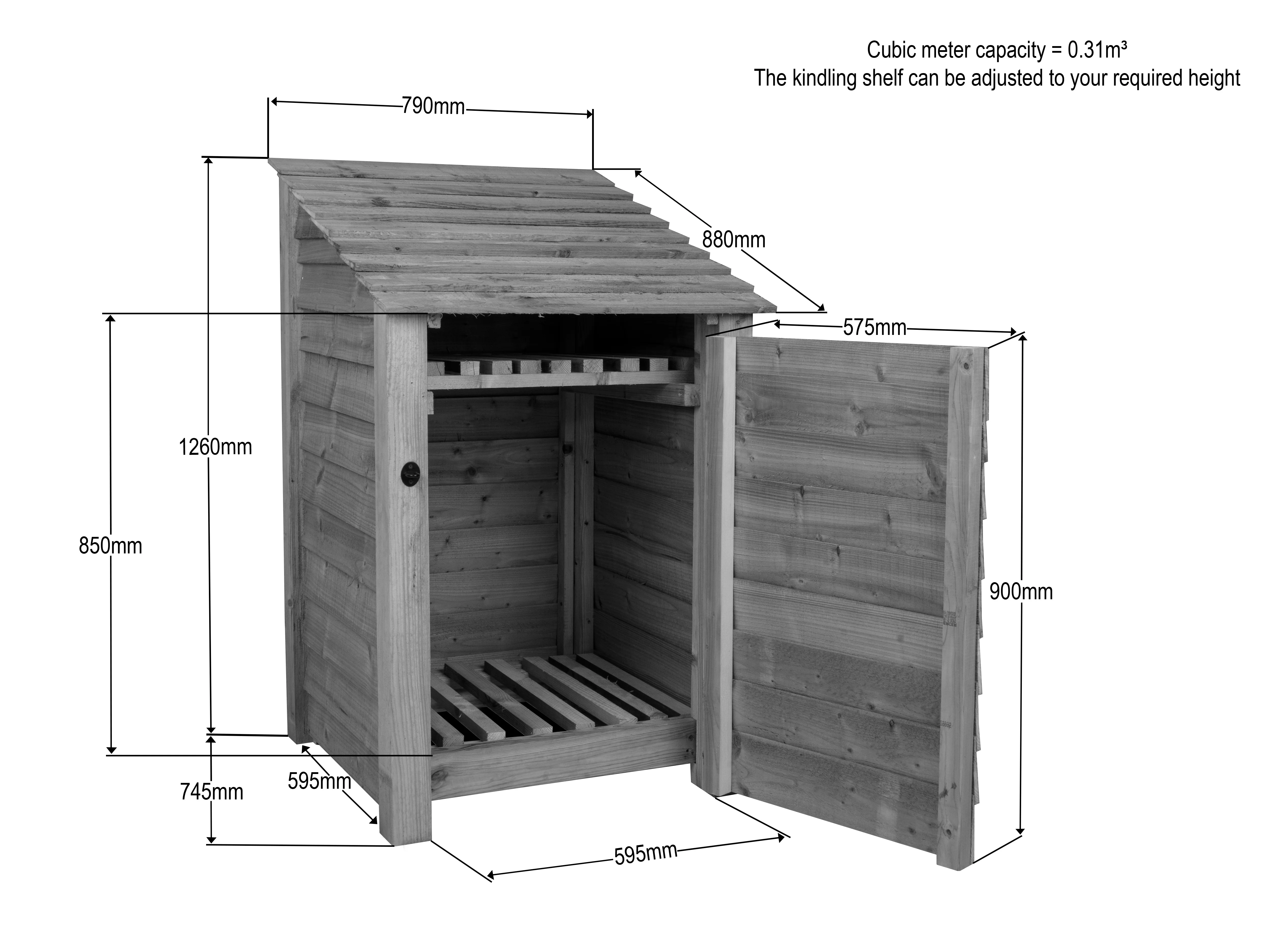 Slatted Wooden Log Store With Door and Shelf W-79cm, H-126cm or 180cm, D-88cm - Image 9