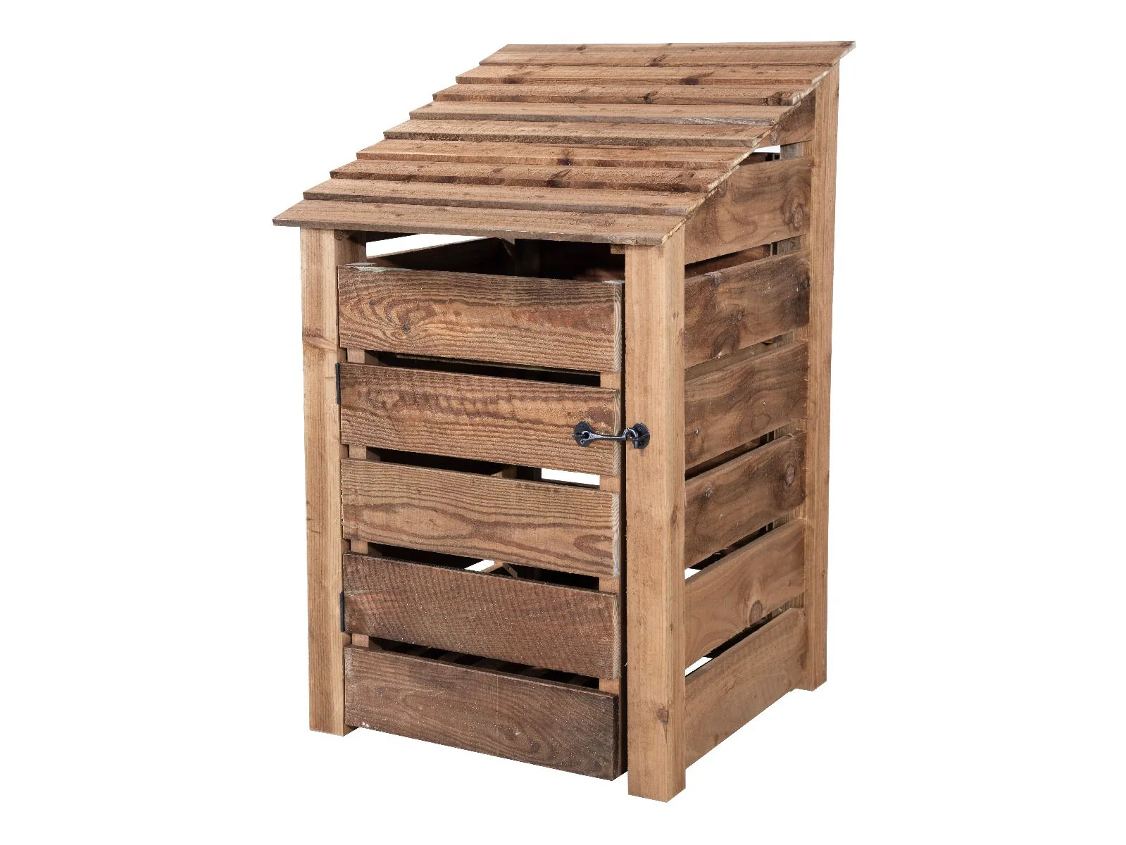 Slatted Wooden Log Store With Door and Shelf W-79cm, H-126cm or 180cm, D-88cm - Brown Finish - Image 6