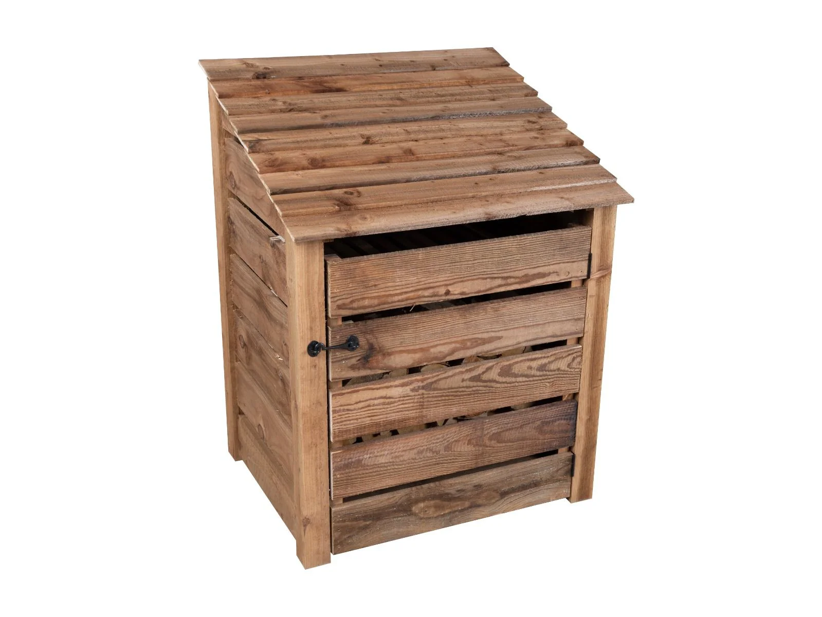 Slatted Wooden Log Store with Door and Shelf W-99cm, H-126cm or 180cm, D-88cm - Brown Finish - Image 7