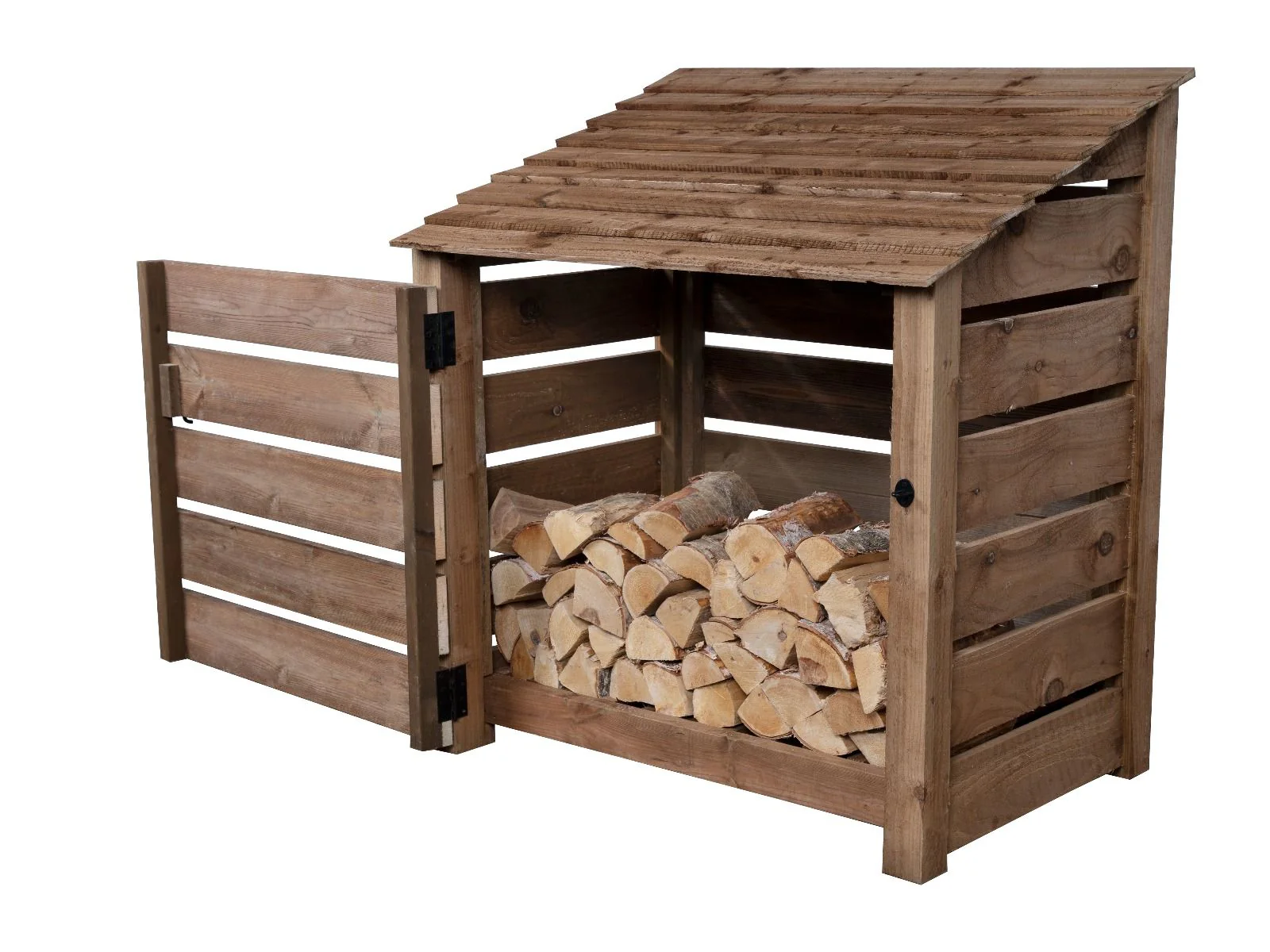 Slatted Wooden Log Store with Door W-119cm, H-126cm or 180cm, D-88cm - Brown Finish - Image 3