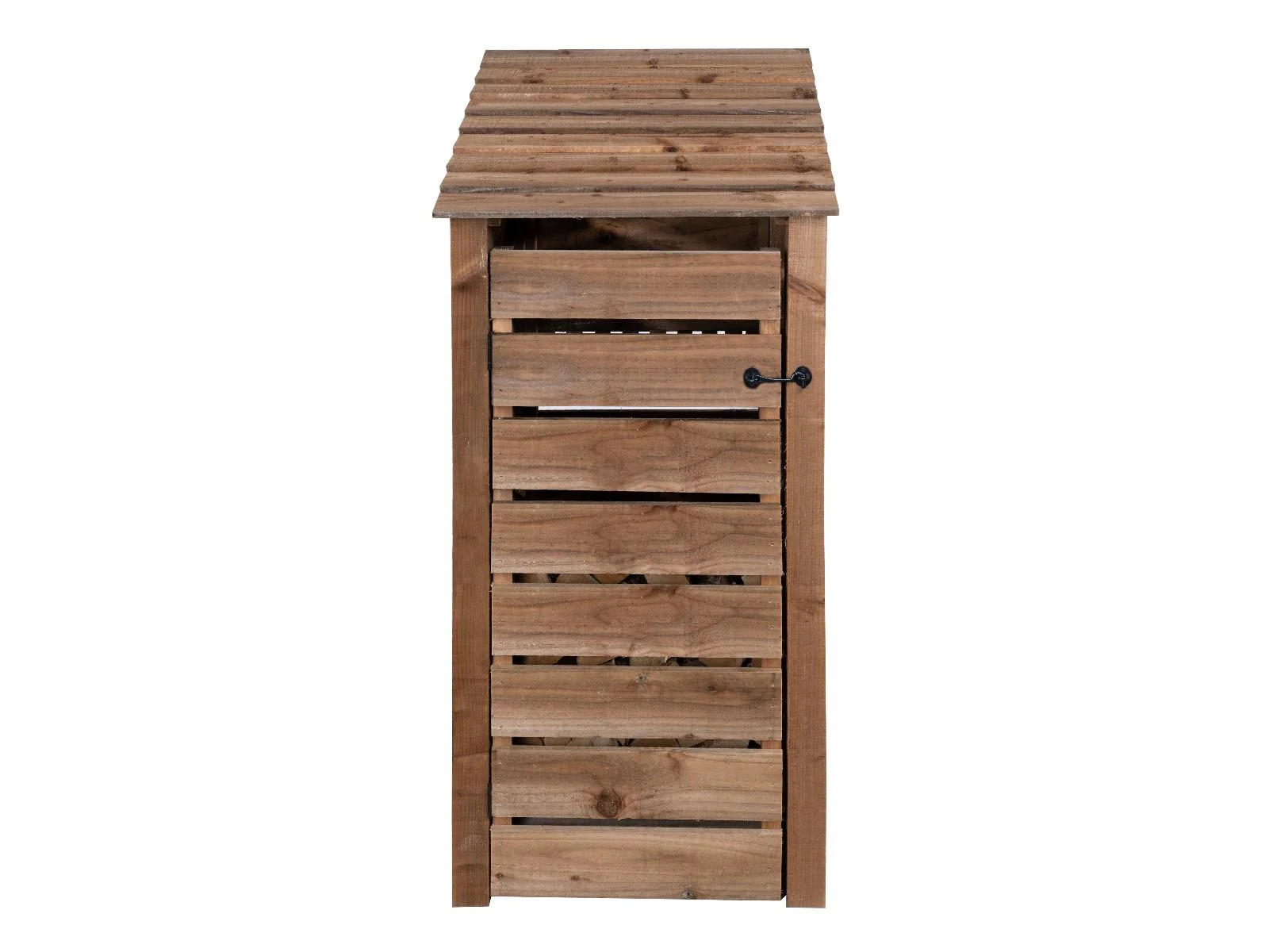 Slatted Wooden Log Store With Door W-79cm, H-126cm or 180cm, D-88cm - Brown Finish - Image 4
