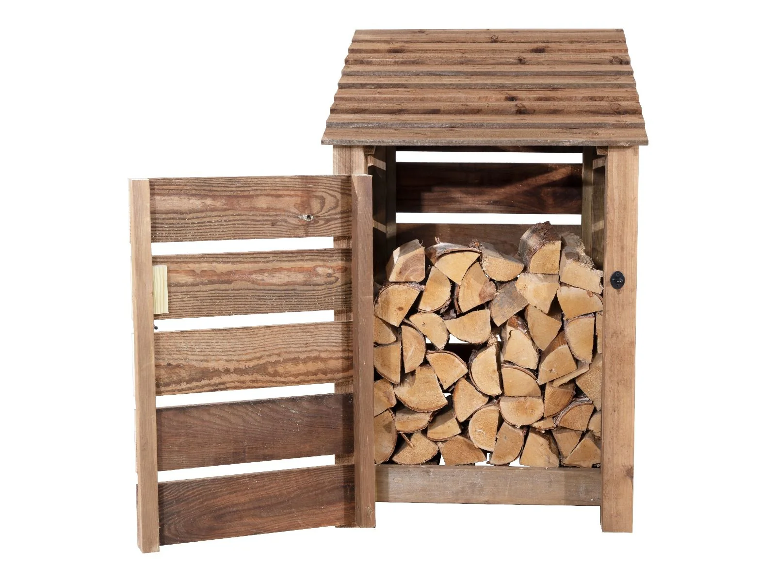 Slatted Wooden Log Store With Door W-79cm, H-126cm or 180cm, D-88cm - Brown Finish - Image 5