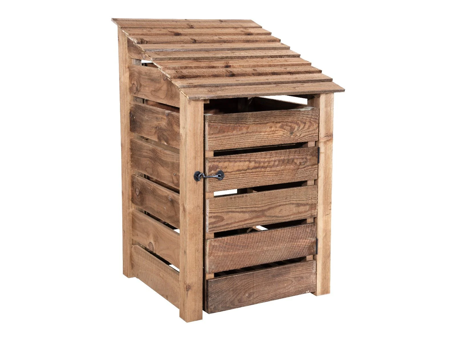 Slatted Wooden Log Store With Door W-79cm, H-126cm or 180cm, D-88cm - Brown Finish - Image 7
