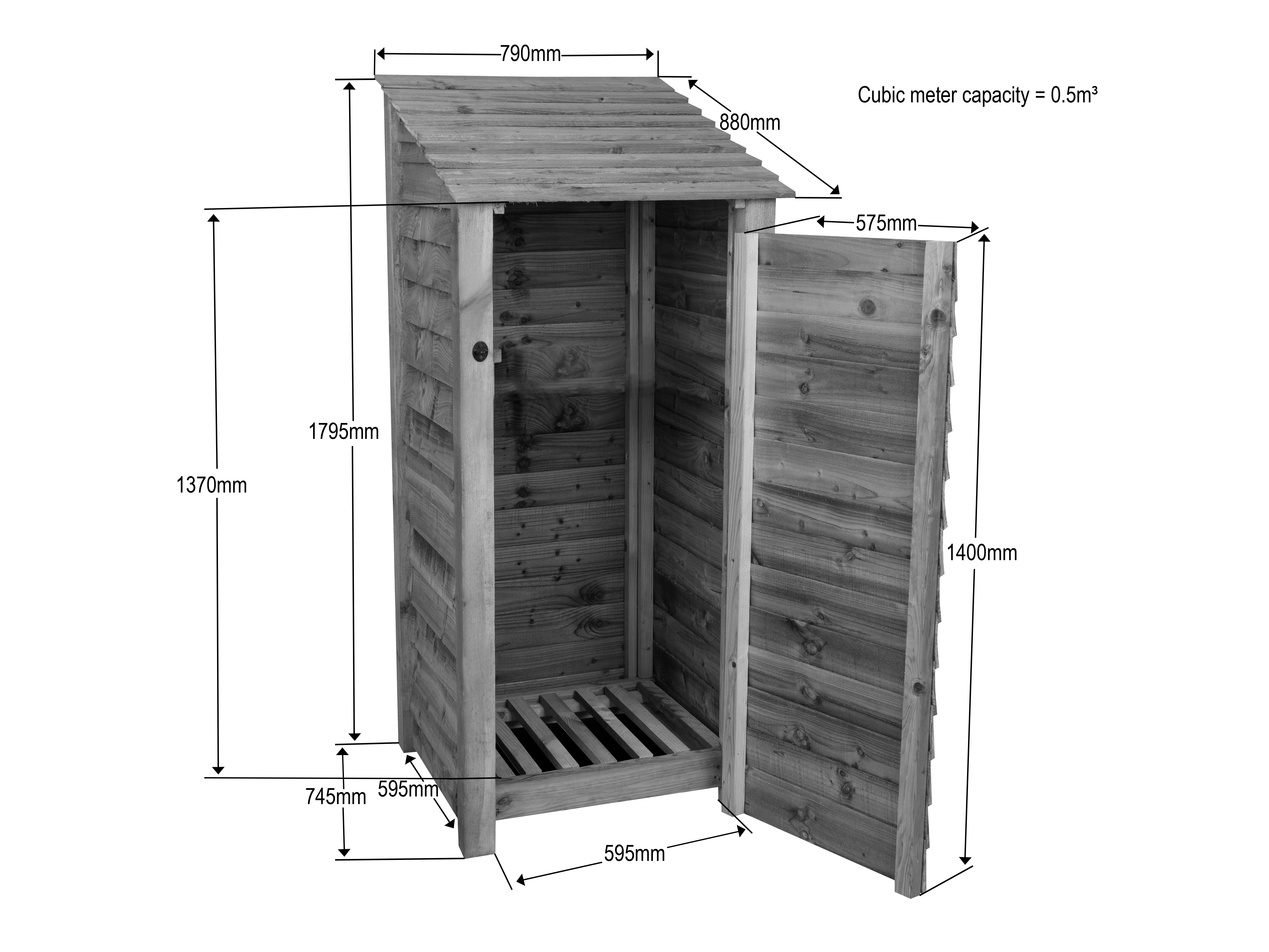 Slatted Wooden Log Store With Door W-79cm, H-126cm or 180cm, D-88cm - Brown Finish - Image 9