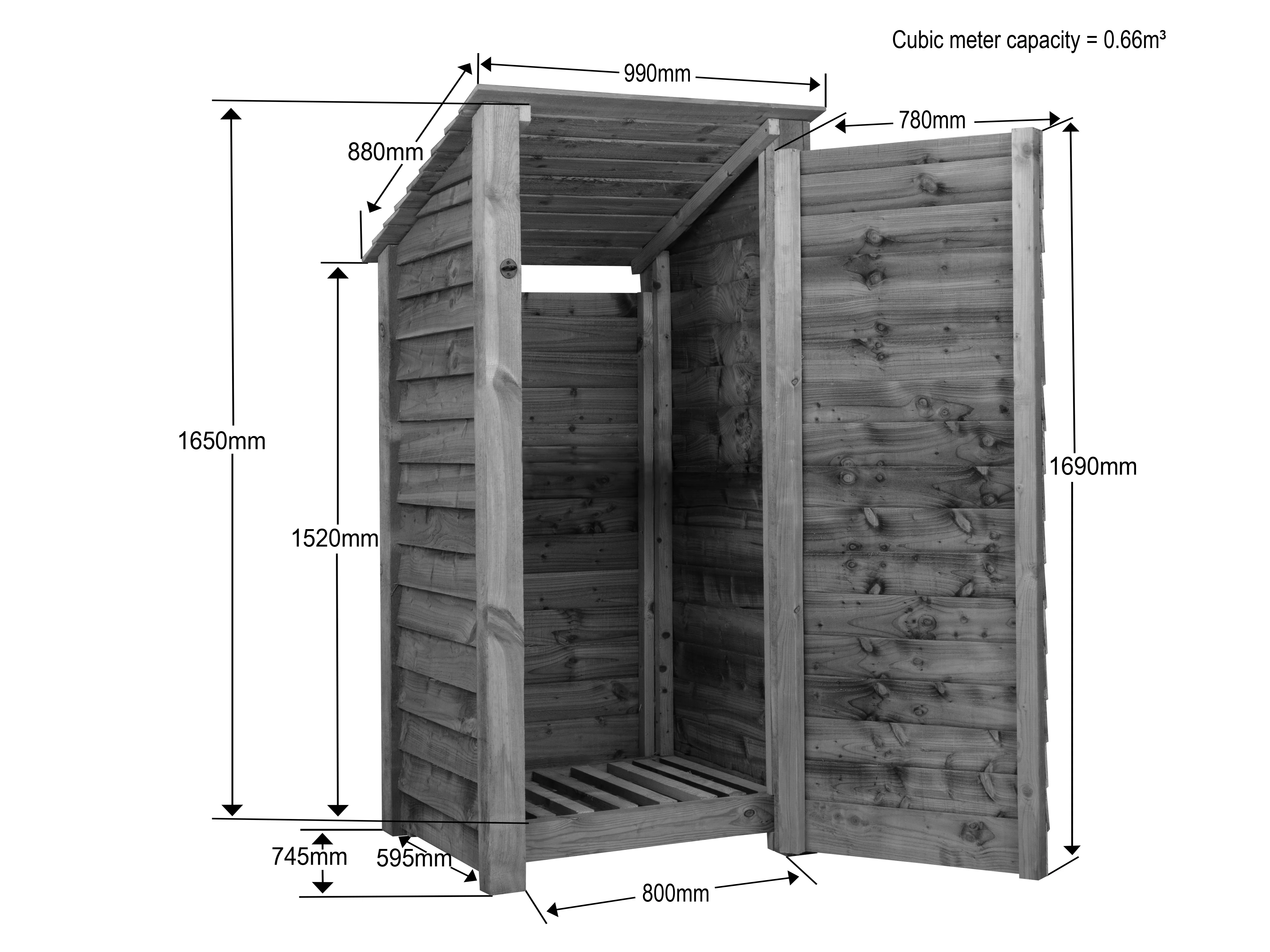 Slatted Wooden Log Store with Door W-99cm, H-126cm or 180cm, D-88cm - Brown Finish - Image 11
