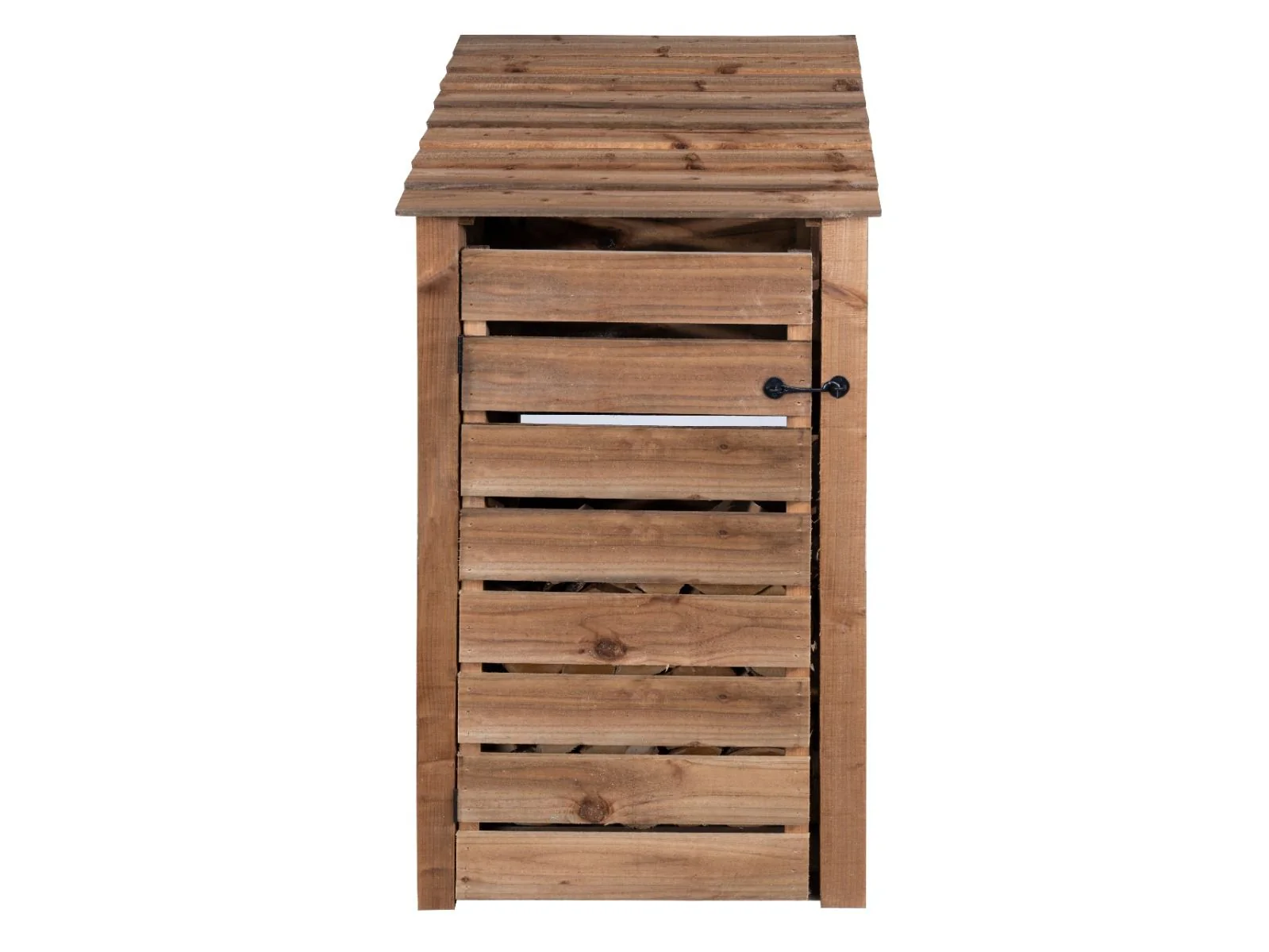 Slatted Wooden Log Store with Door W-99cm, H-126cm or 180cm, D-88cm - Brown Finish - Image 3
