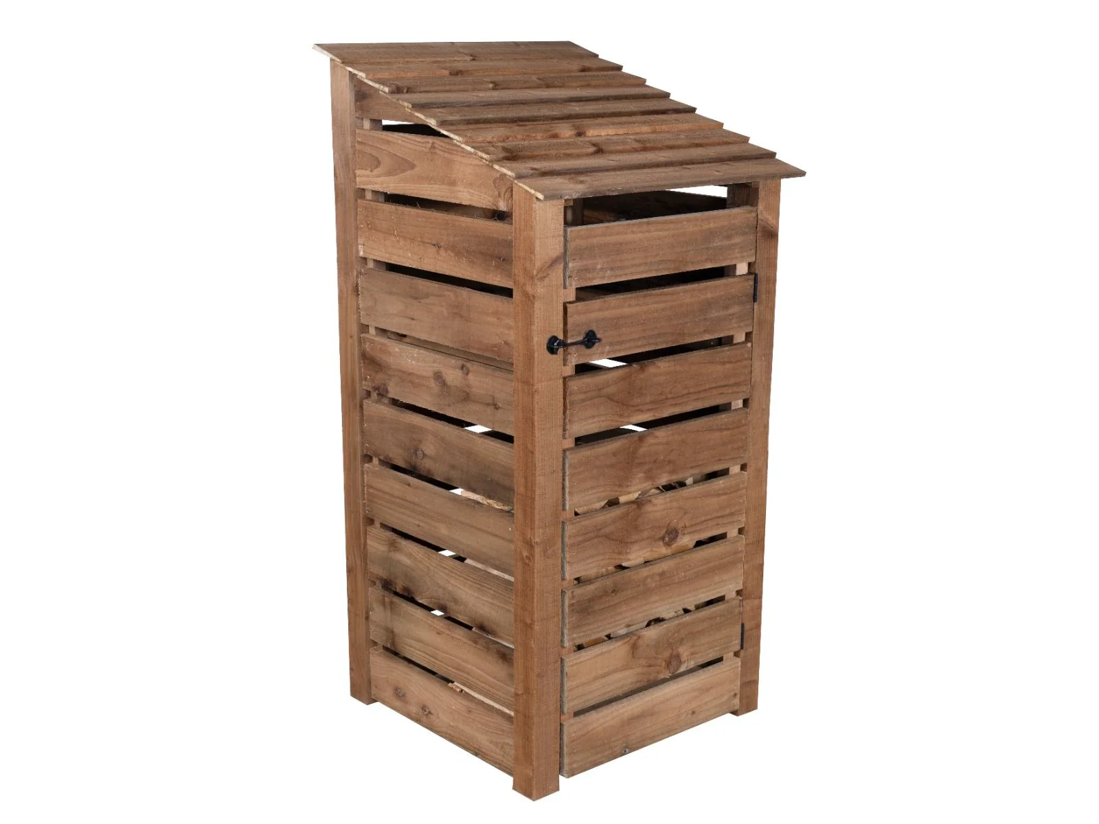 Slatted Wooden Log Store with Door W-99cm, H-126cm or 180cm, D-88cm - Brown Finish - Image 4