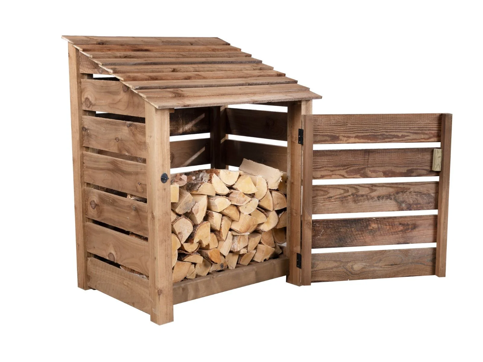 Slatted Wooden Log Store with Door W-99cm, H-126cm or 180cm, D-88cm - Brown Finish - Image 7
