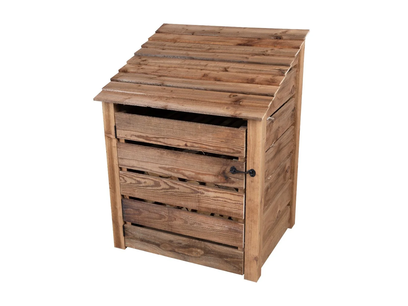 Slatted Wooden Log Store with Door W-99cm, H-126cm or 180cm, D-88cm - Brown Finish - Image 8