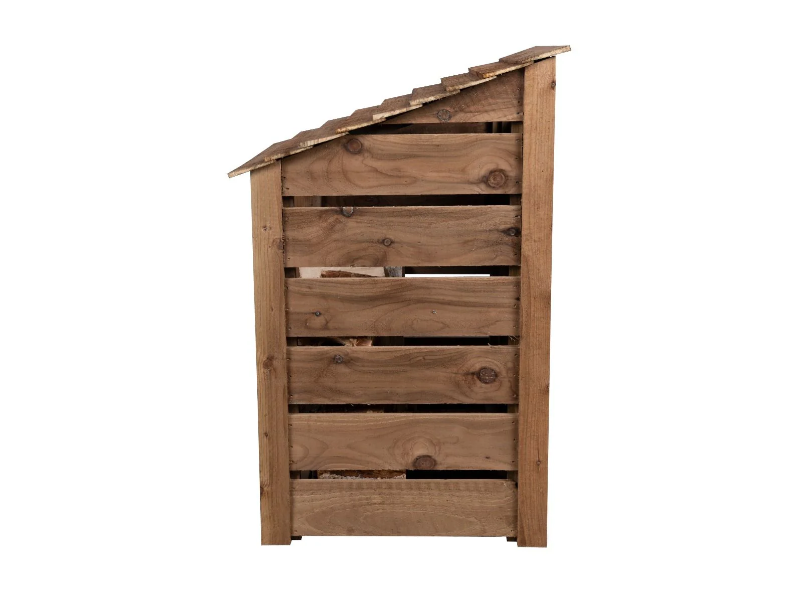 Slatted Wooden Log Store with Door W-99cm, H-126cm or 180cm, D-88cm - Brown Finish - Image 9
