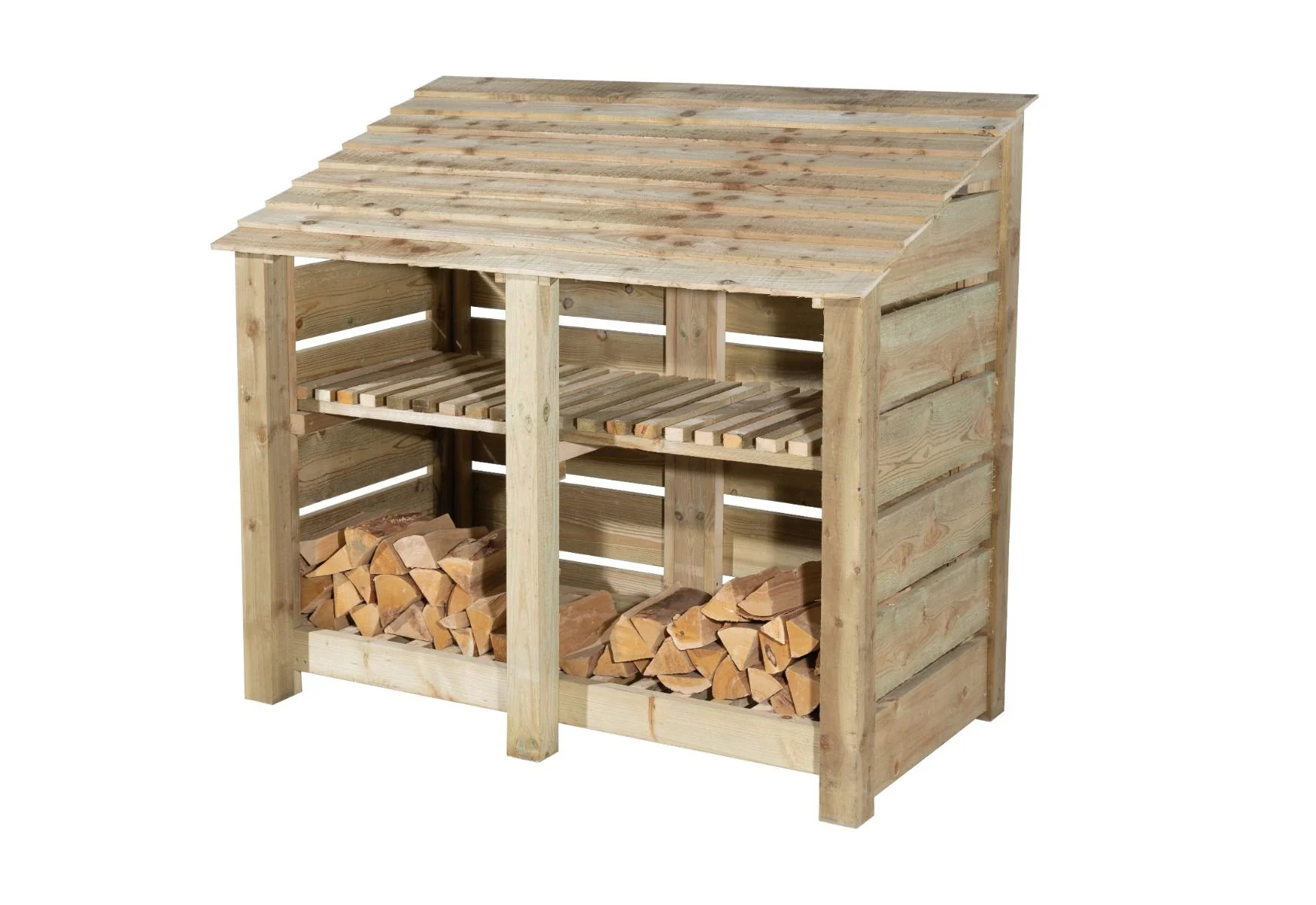 Slatted Wooden Log Store with Shelf W-146cm, H-126cm or 180cm, D-88cm - Image 3