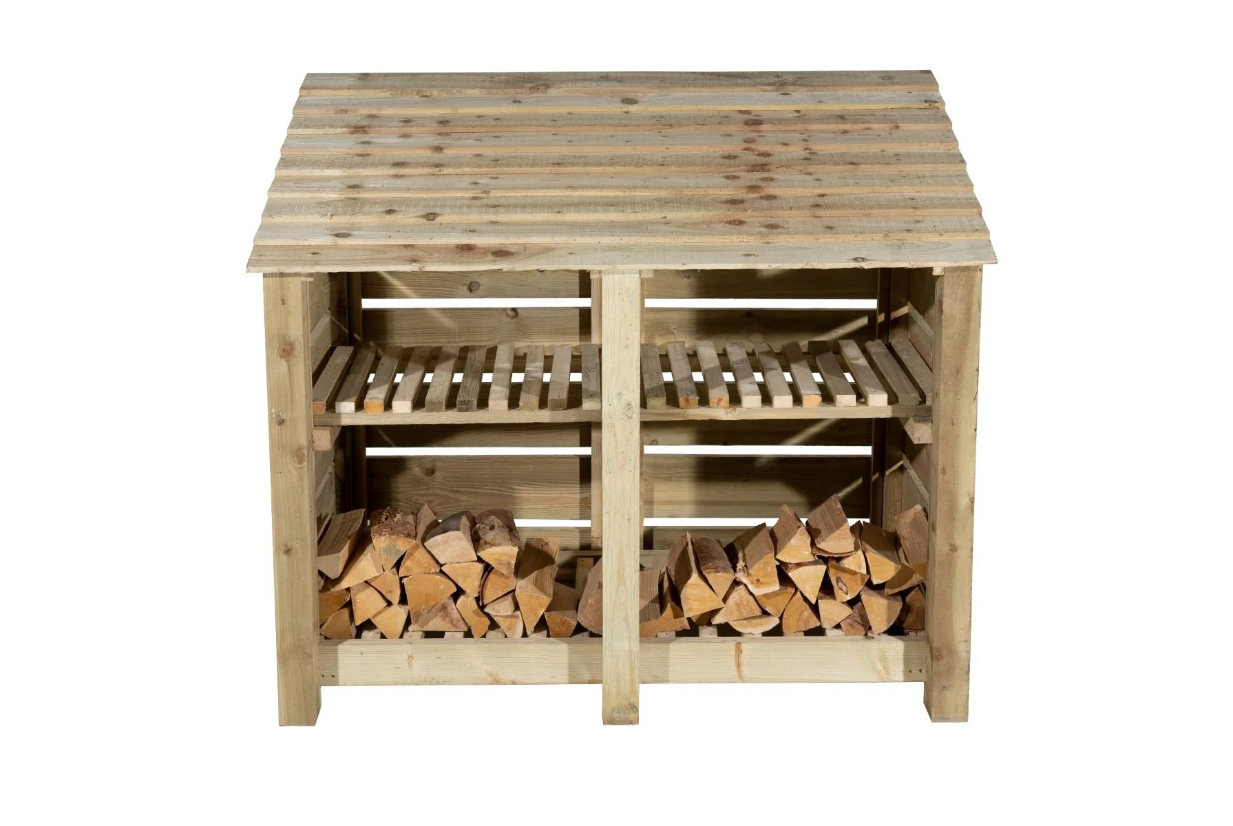 Slatted Wooden Log Store with Shelf W-146cm, H-126cm or 180cm, D-88cm - Image 4