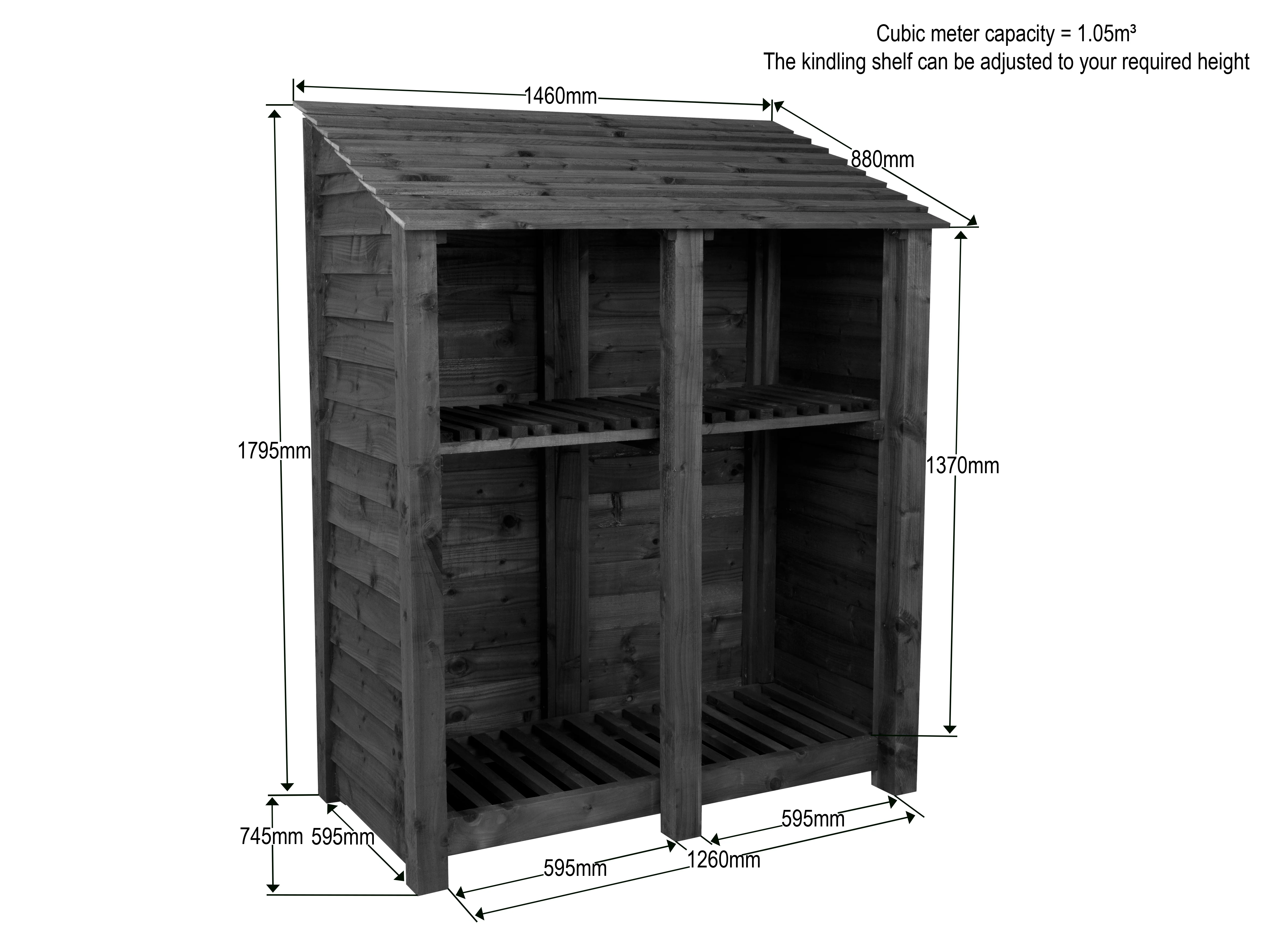 Slatted Wooden Log Store with Shelf W-146cm, H-126cm or 180cm, D-88cm - Image 8
