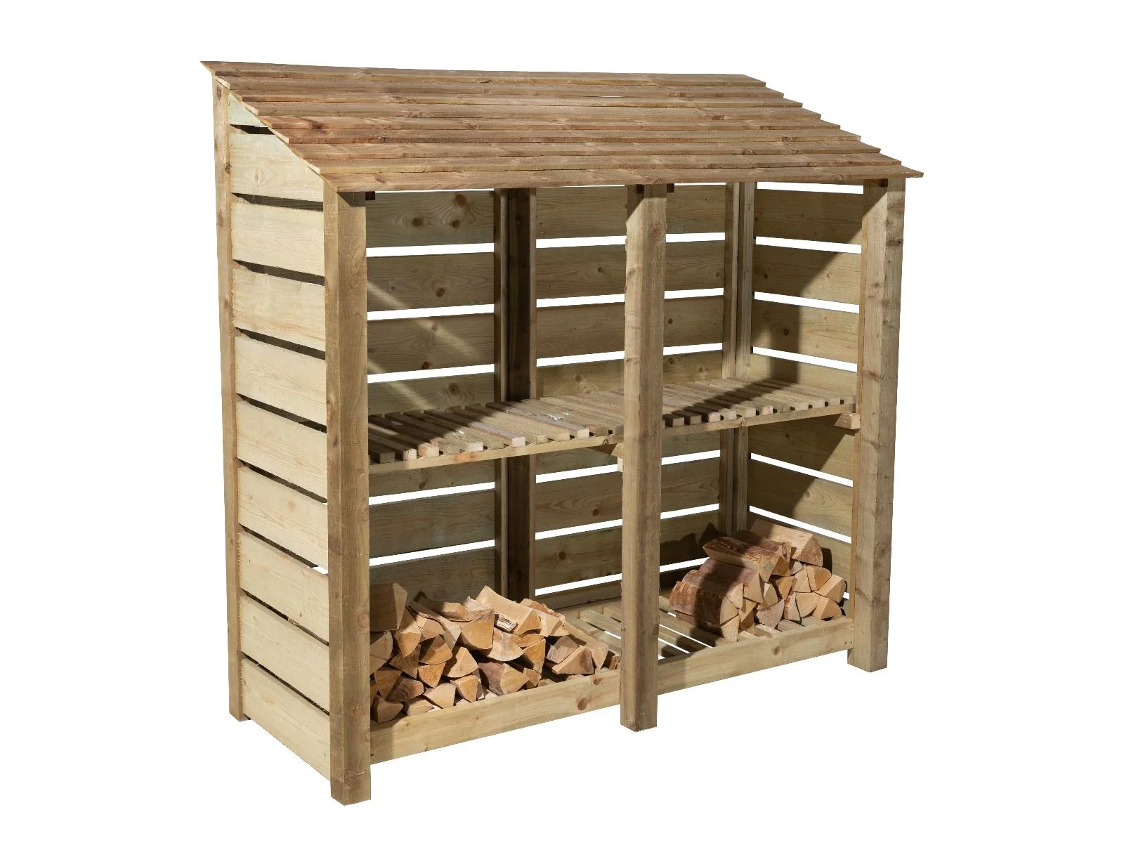 Slatted Wooden Log Store with Shelf W-187cm, H-126cm or 180cm, D-88cm - Image 4