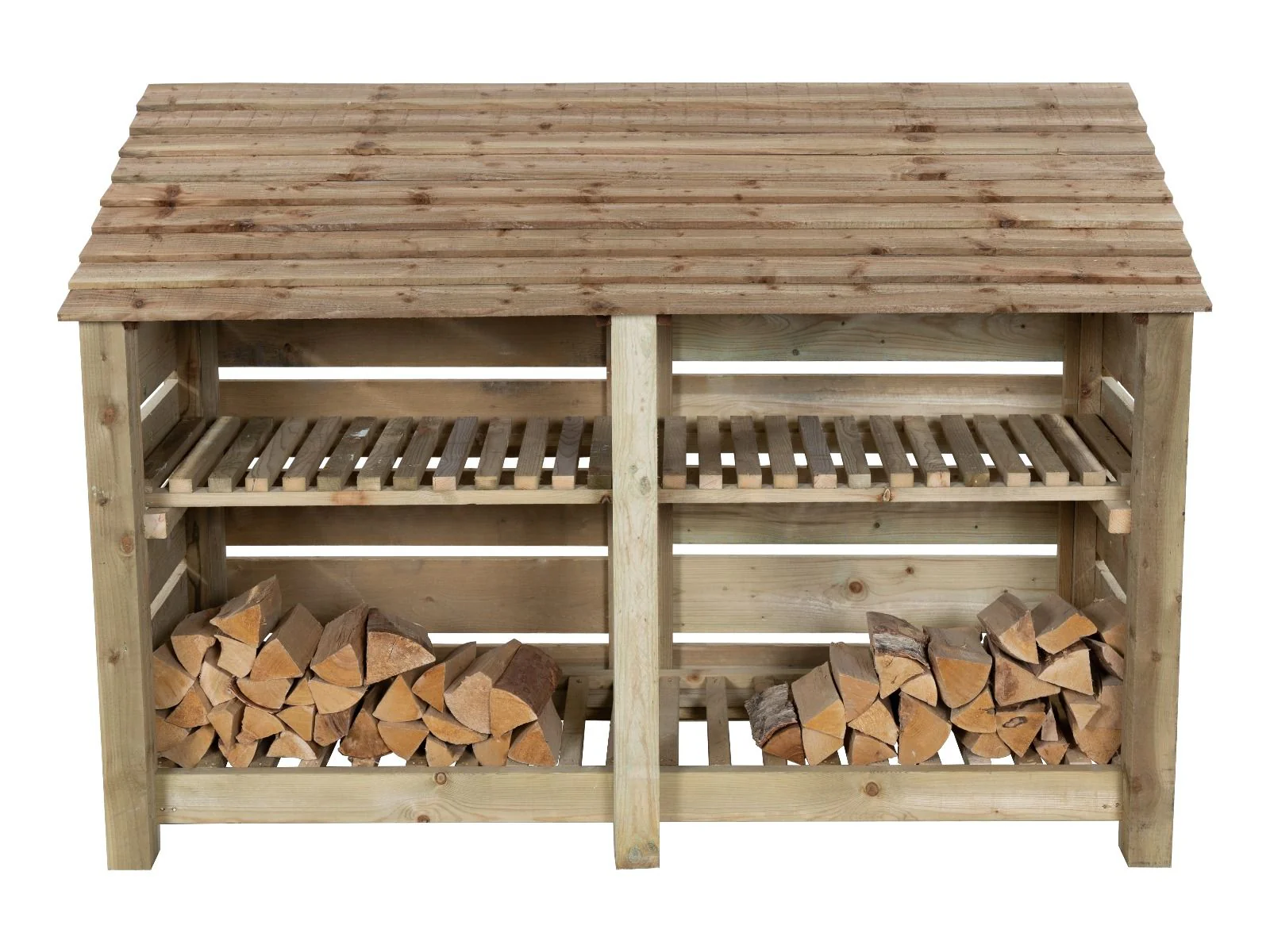 Slatted Wooden Log Store with Shelf W-187cm, H-126cm or 180cm, D-88cm - Image 5