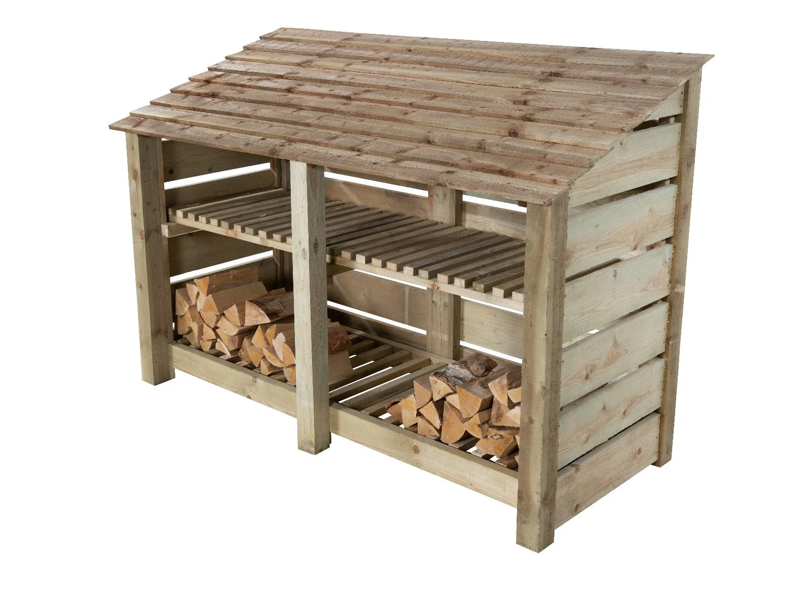 Slatted Wooden Log Store with Shelf W-187cm, H-126cm or 180cm, D-88cm - Image 8