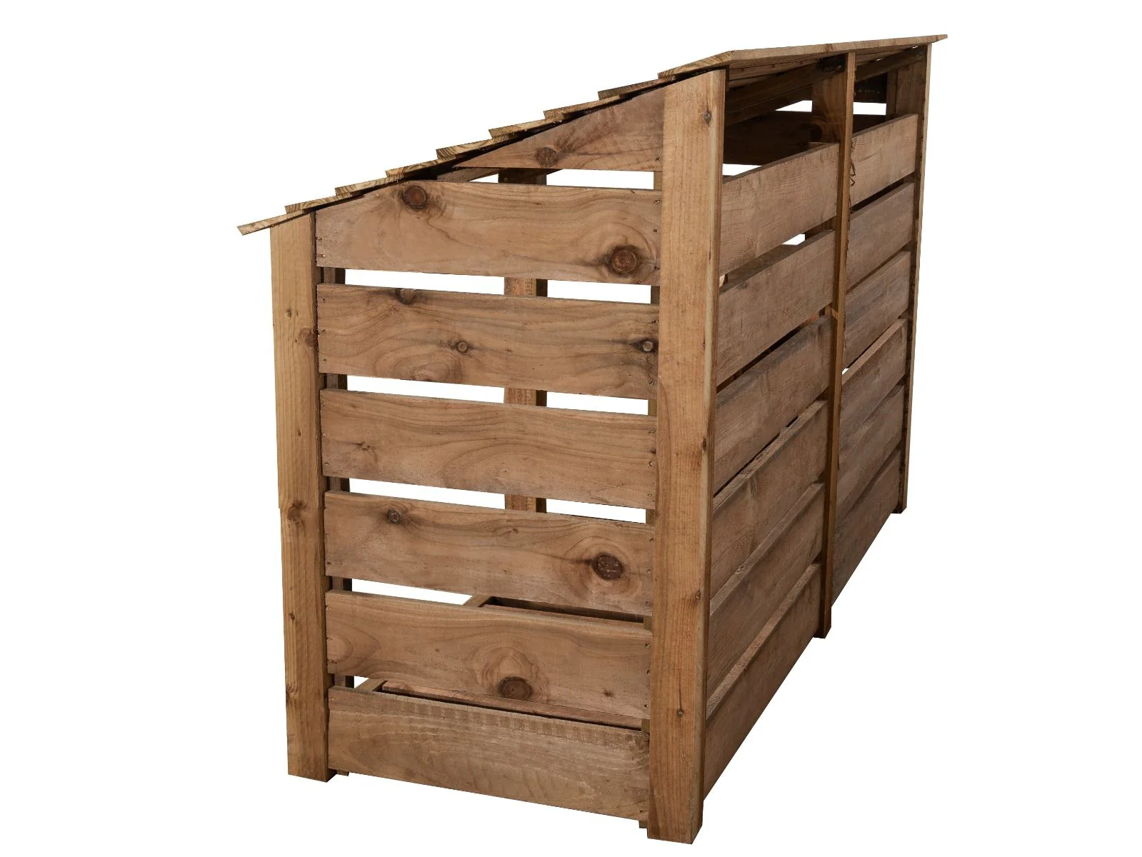 Slatted Wooden Log Store with Shelf W-227cm, H-126cm or 180cm, D-88cm - Brown Finish - Image 4