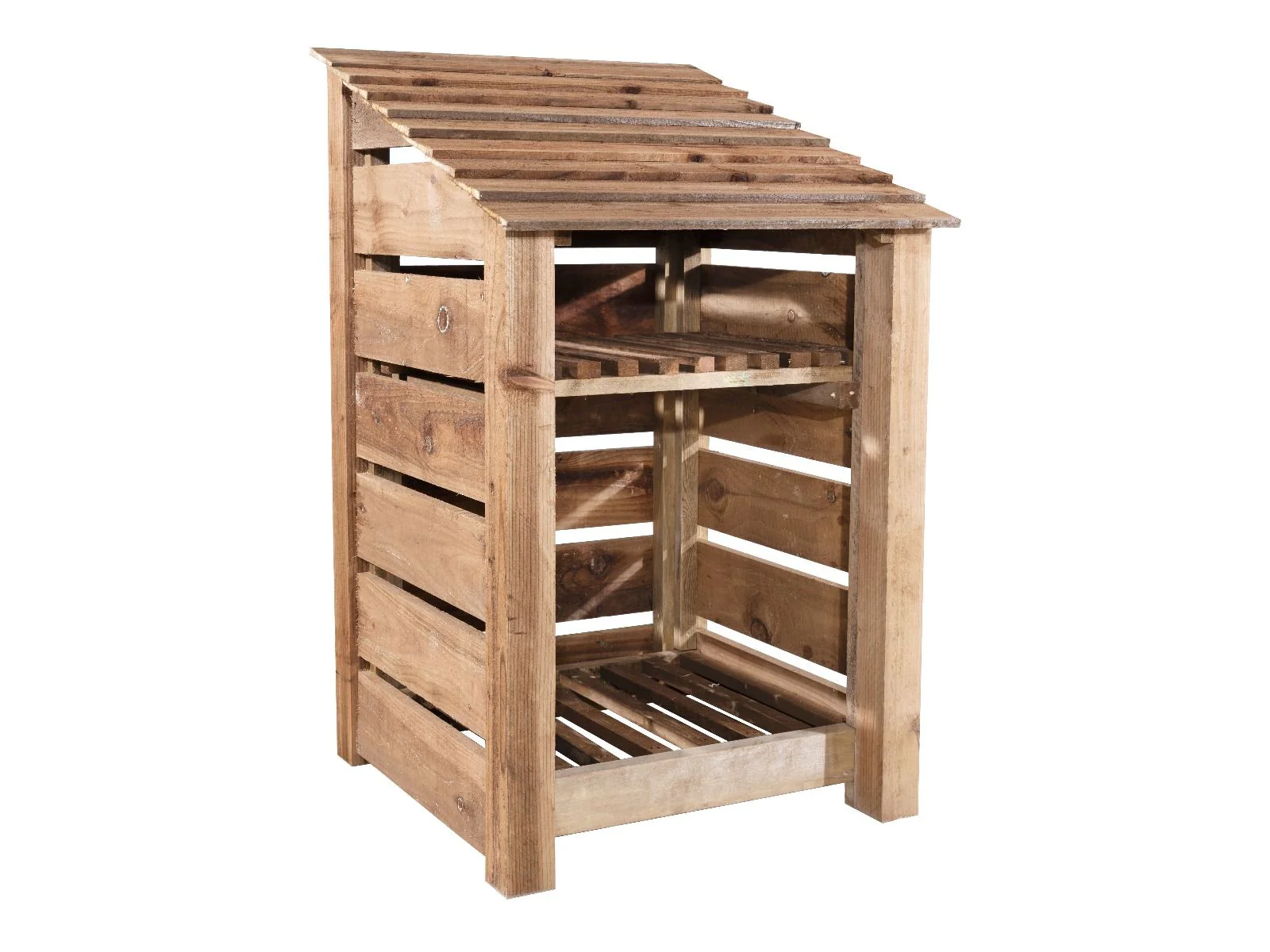 Slatted Wooden Log Store With Shelf W-79cm, H-126cm or 180cm, D-88cm - Brown Finish - Image 5