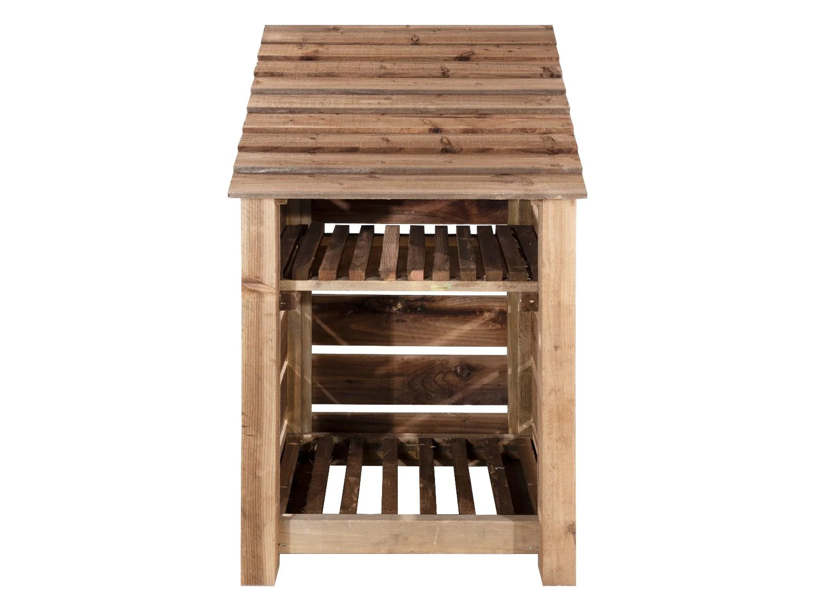 Slatted Wooden Log Store With Shelf W-79cm, H-126cm or 180cm, D-88cm - Brown Finish - Image 6