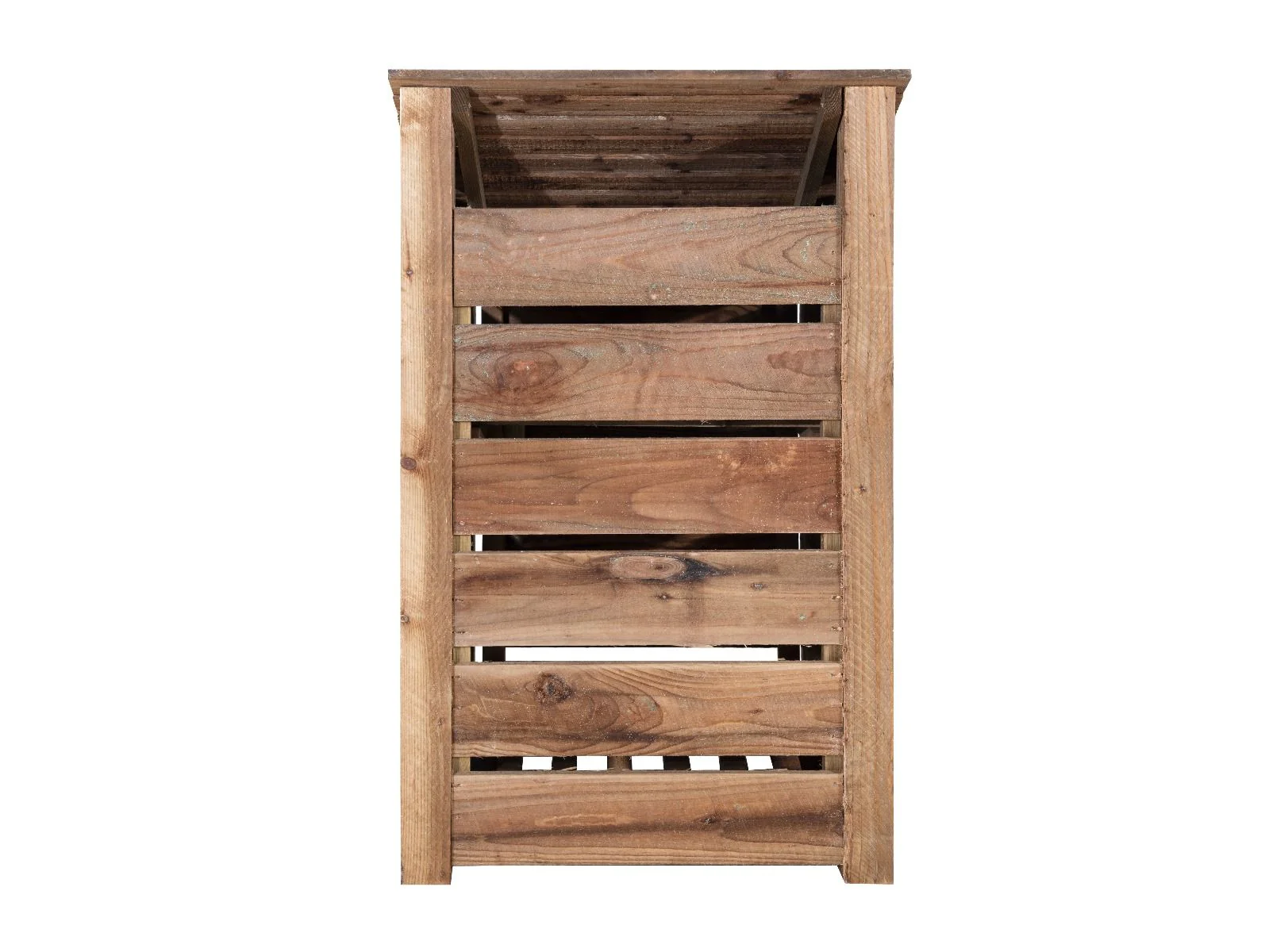 Slatted Wooden Log Store With Shelf W-79cm, H-126cm or 180cm, D-88cm - Brown Finish - Image 7