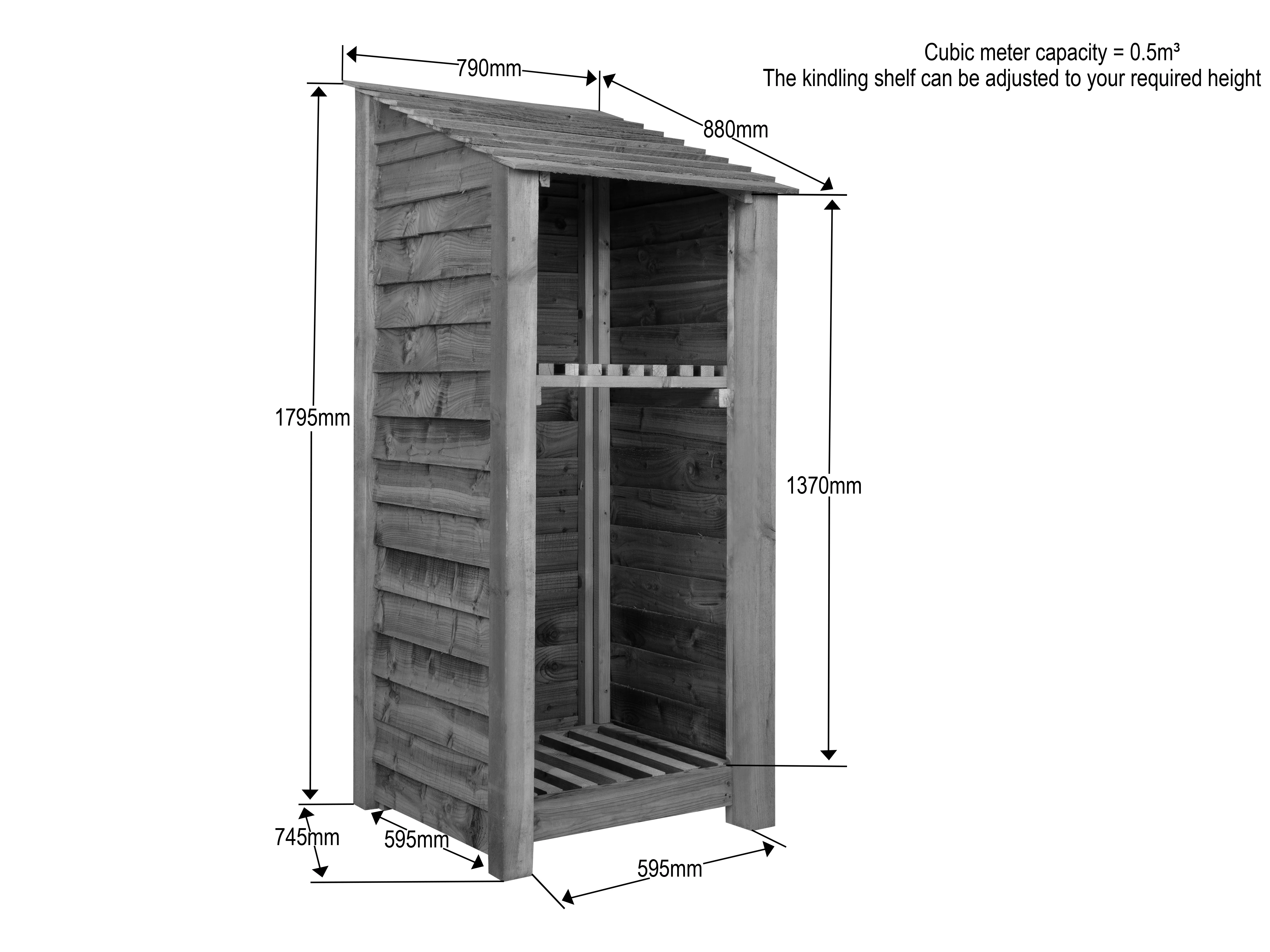 Slatted Wooden Log Store With Shelf W-79cm, H-126cm or 180cm, D-88cm - Brown Finish - Image 8