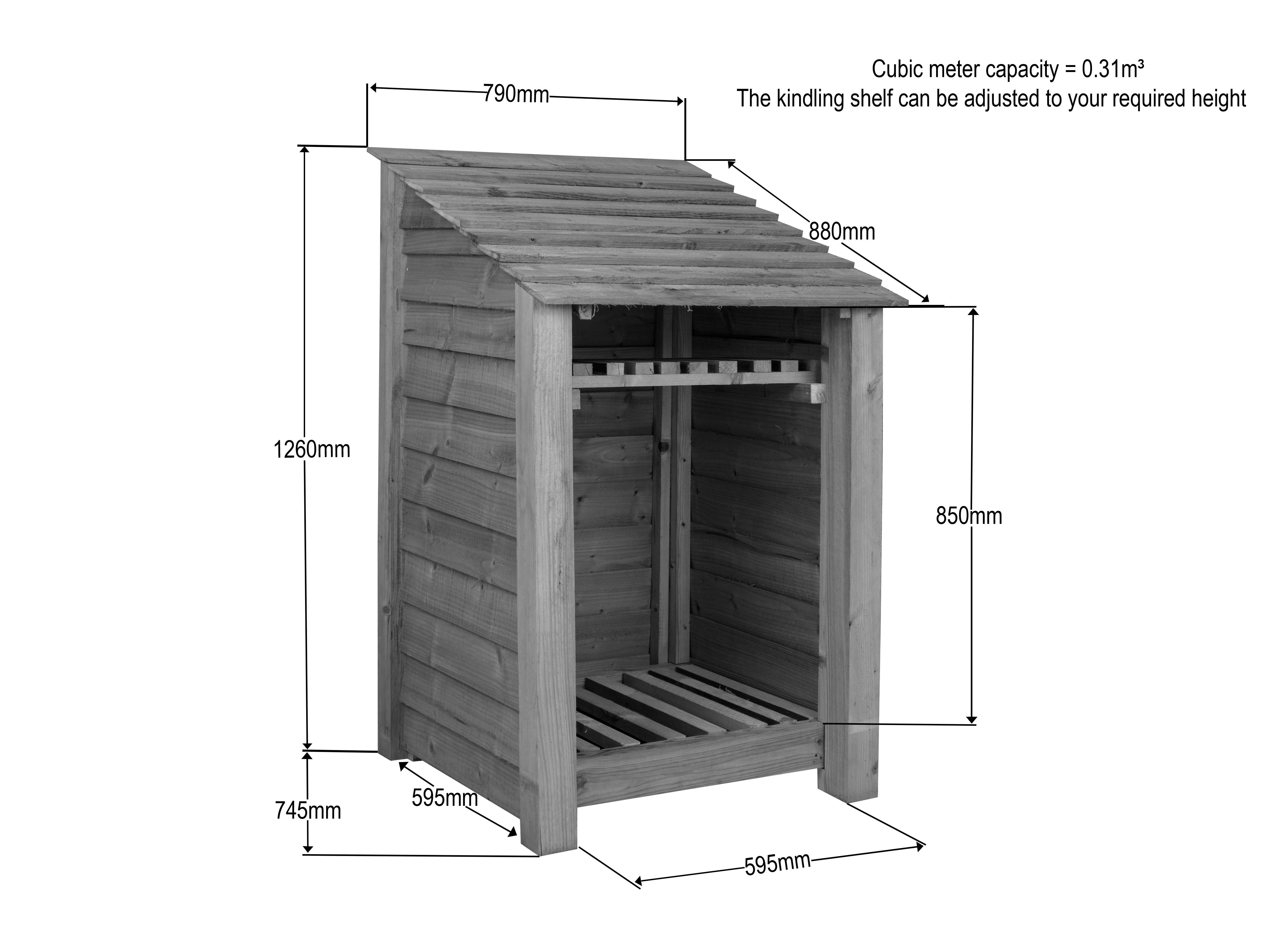 Slatted Wooden Log Store With Shelf W-79cm, H-126cm or 180cm, D-88cm - Brown Finish - Image 9