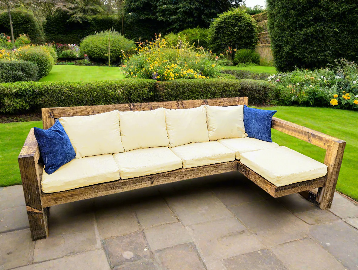 Solid Wood Garden Sofa 4 seat with leg rest