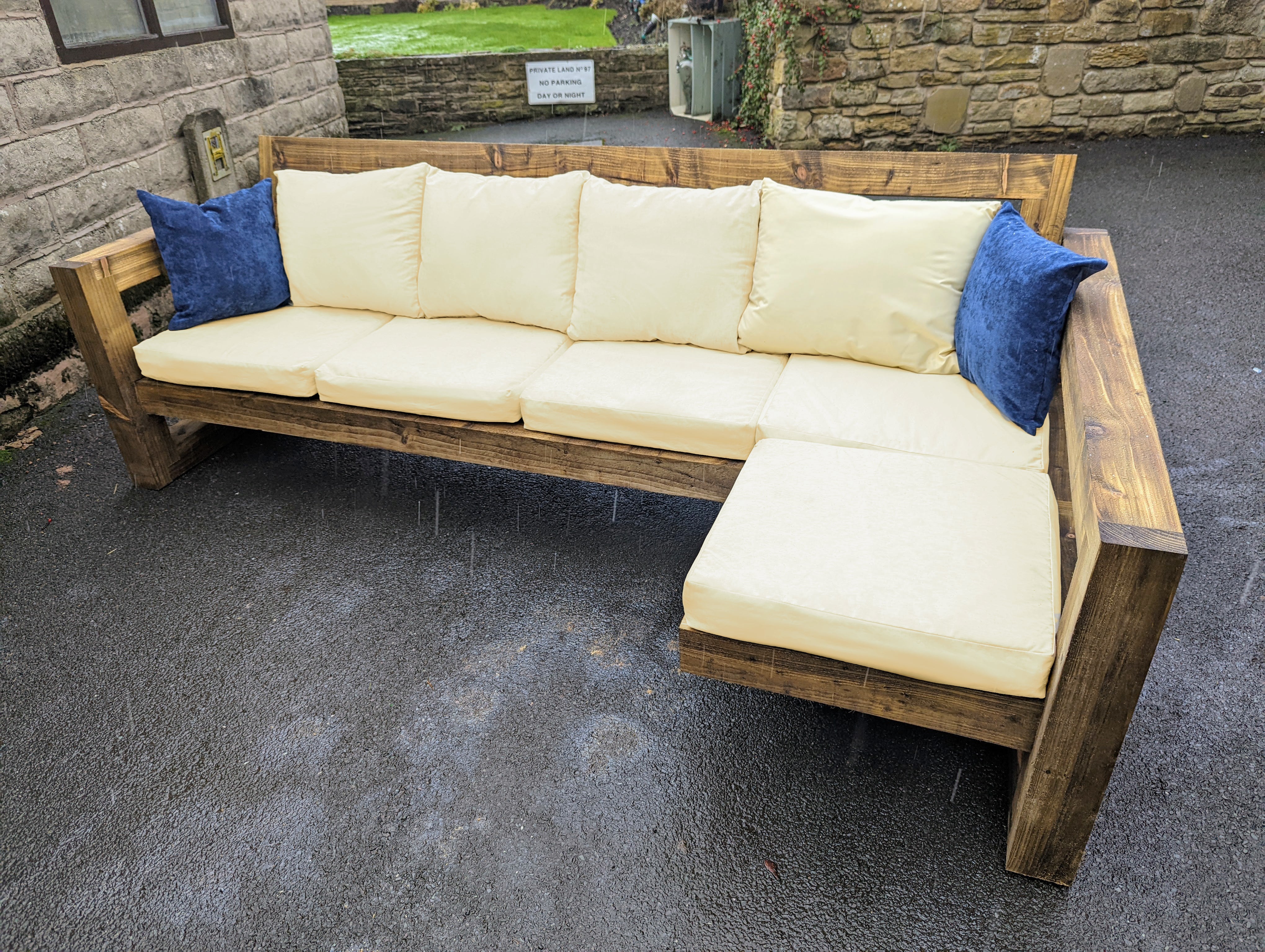 Solid Wood Garden Sofa 4 seat with leg rest - Image 4