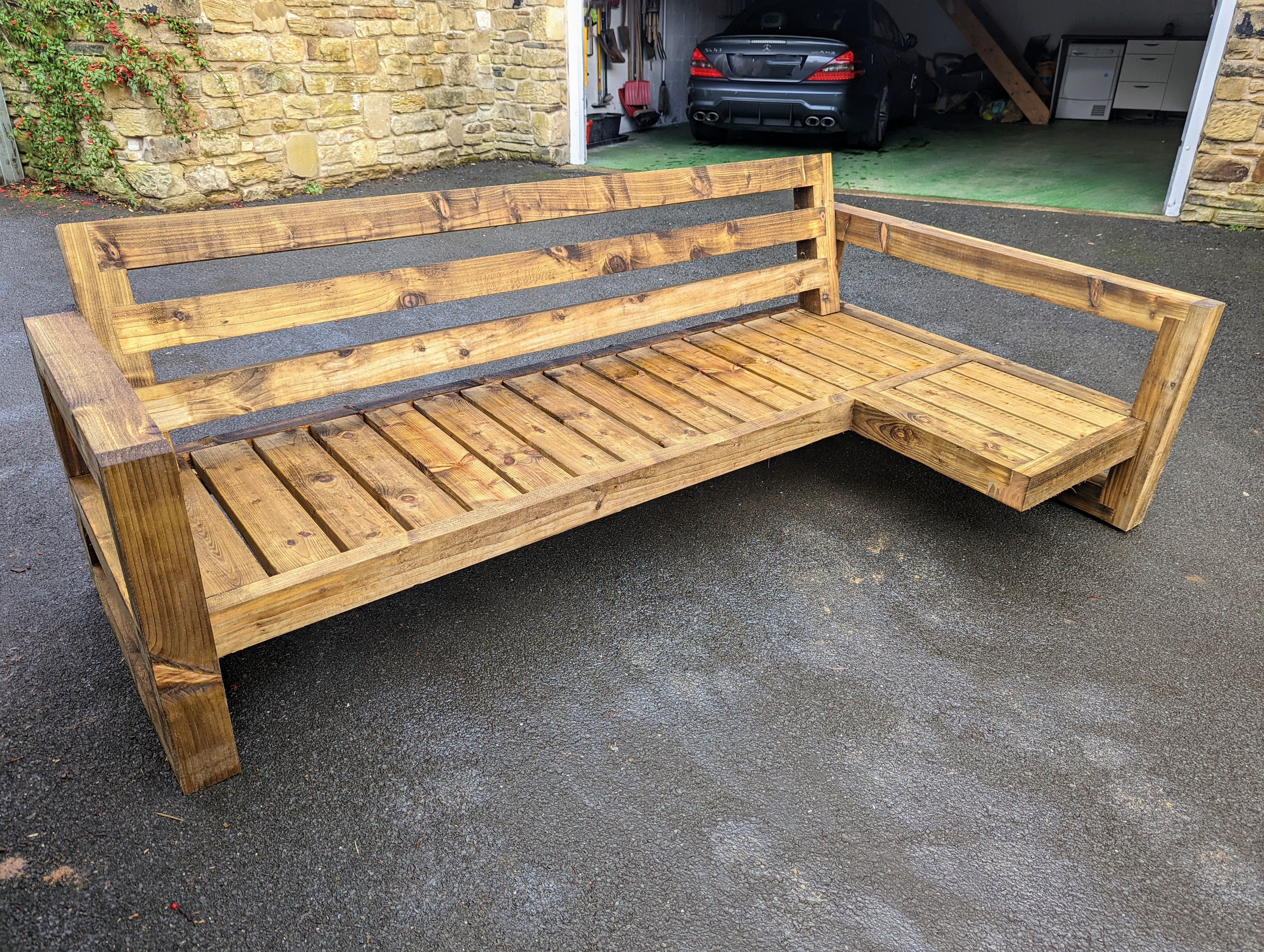Solid Wood Garden Sofa 4 seat with leg rest - Image 5