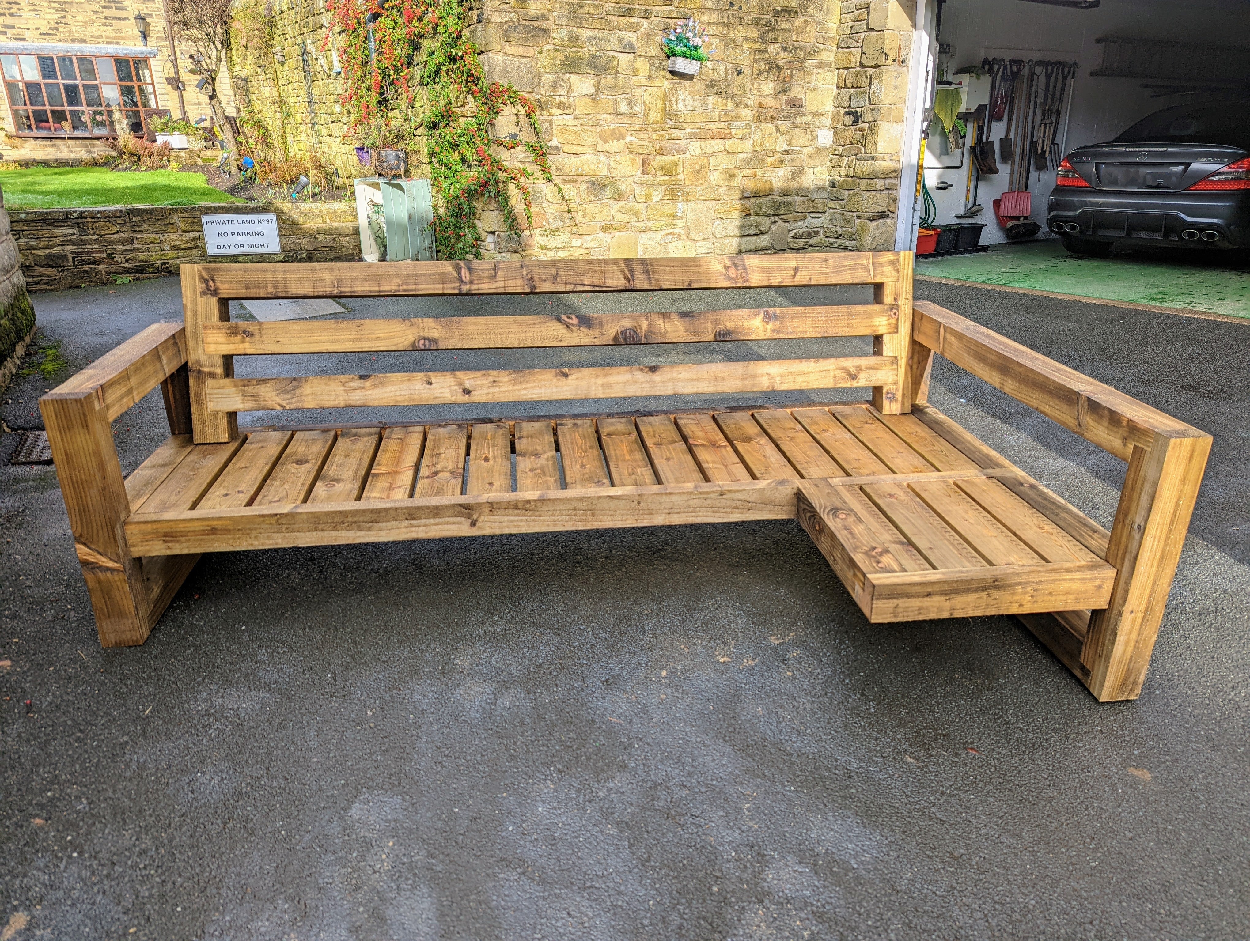 Solid Wood Garden Sofa 4 seat with leg rest - Image 6