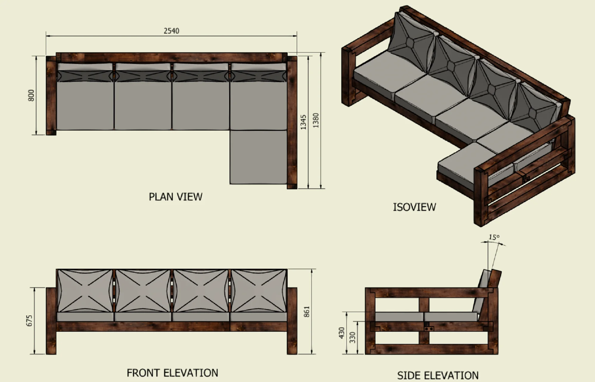 Solid Wood Garden Sofa 4 seat with leg rest - Image 7
