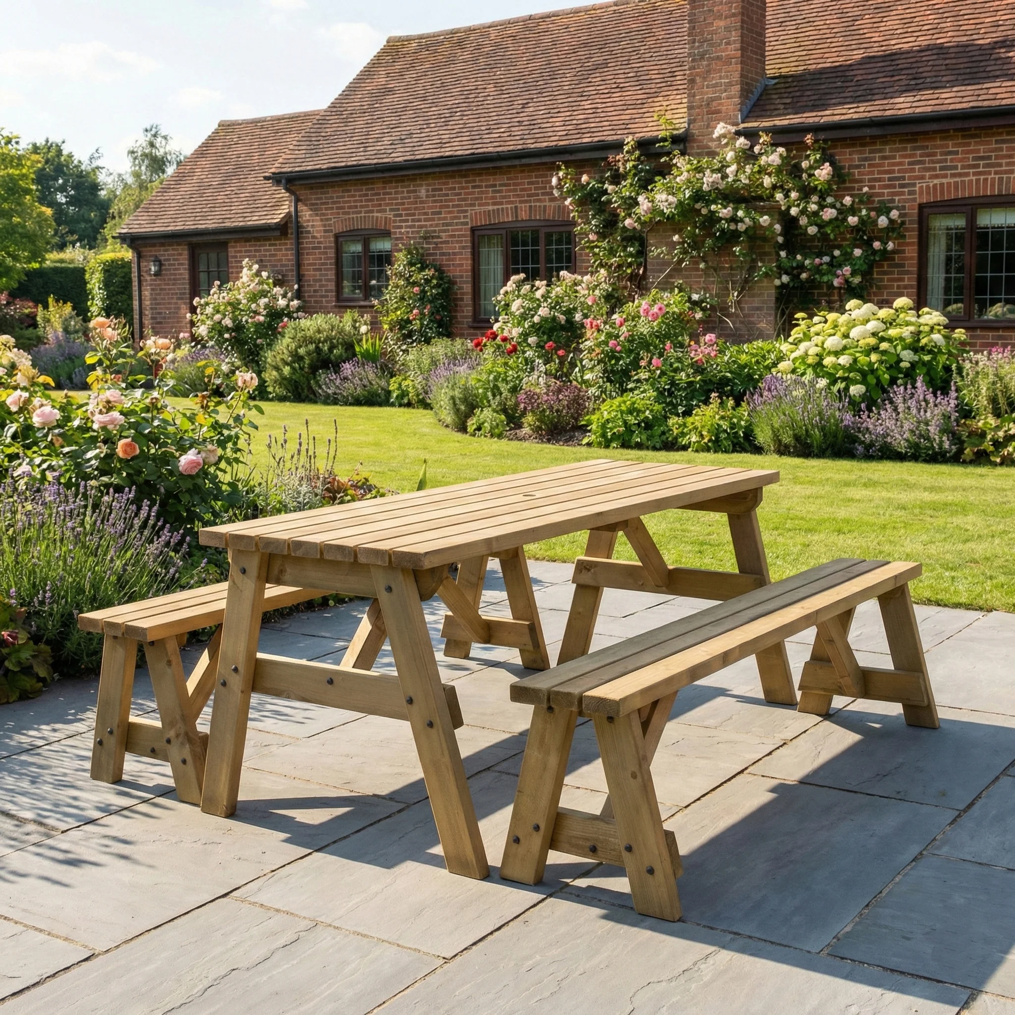 Victoria Picnic Table and Benches Set - Rustic Finish - Image 3