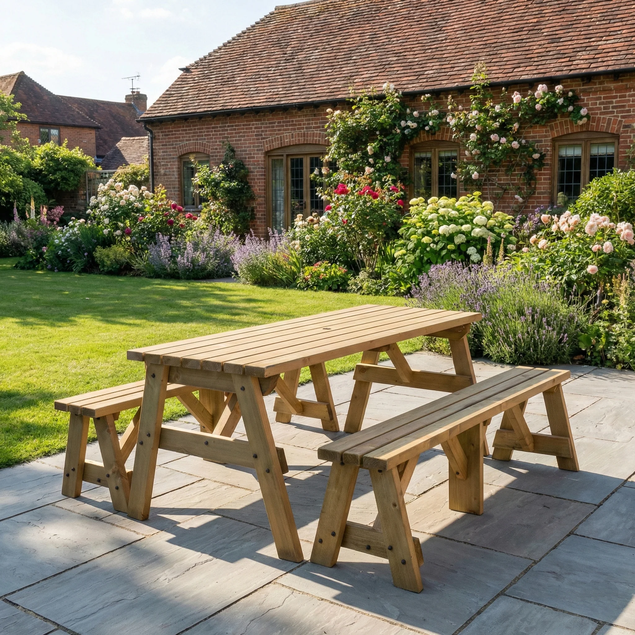 Victoria Picnic Table and Benches Set - Rustic Finish - Image 4