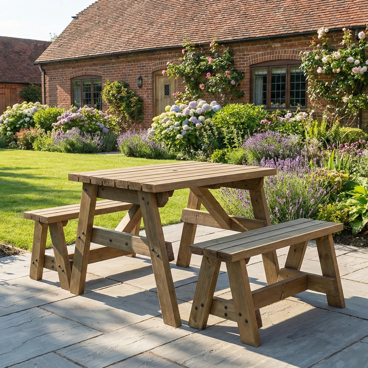 Victoria Picnic Table and Benches Set - Rustic Finish - Image 5