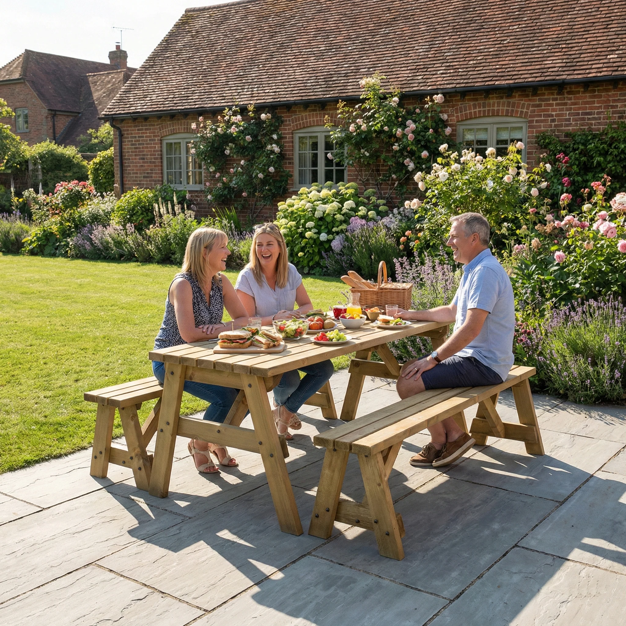 Victoria Picnic Table and Benches Set - Rustic Finish - Image 6