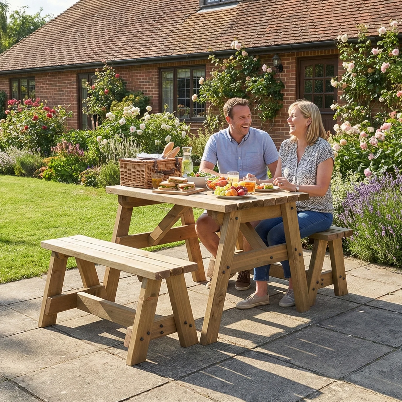 Victoria Picnic Table and Benches Set - Rustic Finish - Image 8
