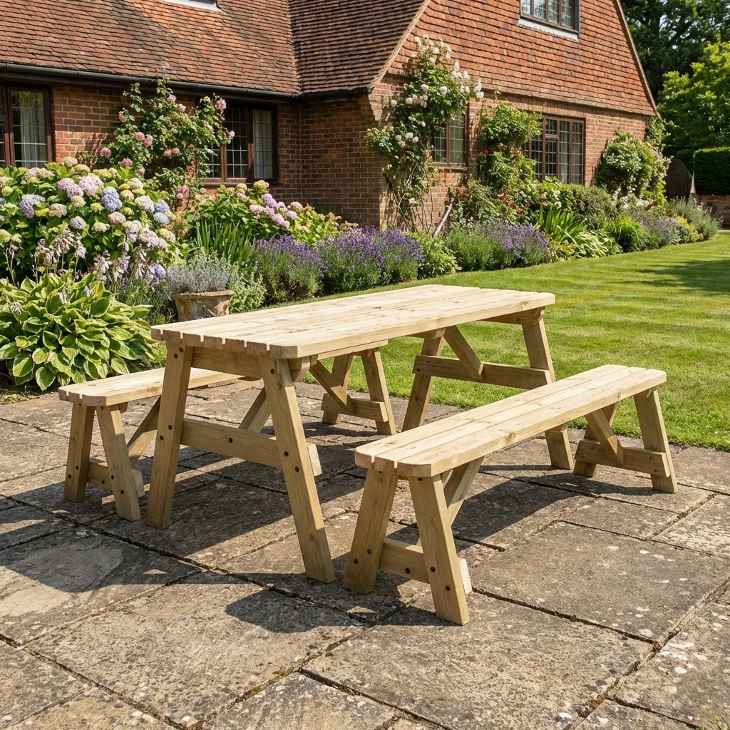 Victoria Rounded Picnic Table and Benches Set - Image 4