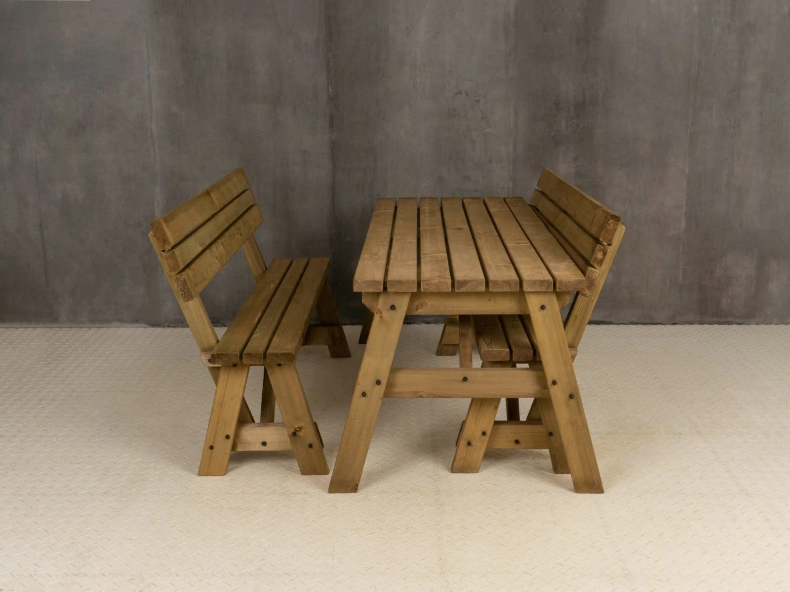 Victoria Space Saving Picnic Table and Benches Set With Backrest - Rustic Finish - Image 10