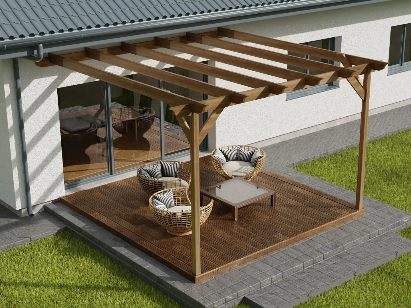 Wall Mounted Pergola and Decking Kit Longhorn Design - Image 7