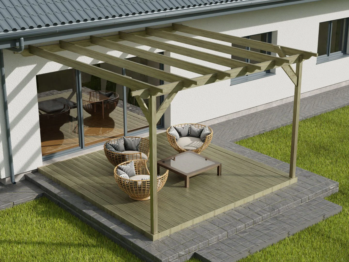Wall Mounted Pergola and Decking Kit Sculpted Design - Image 2