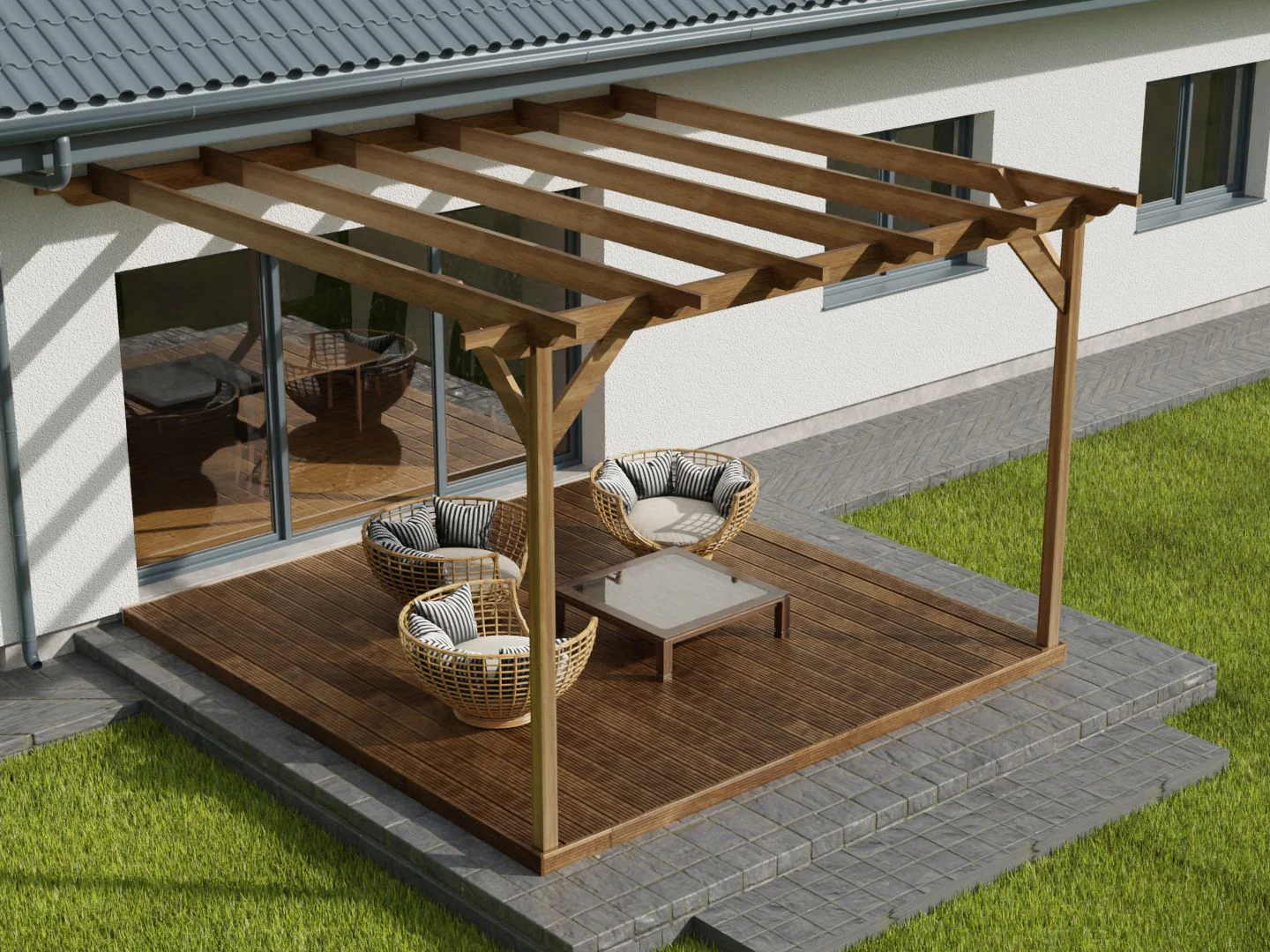 Wall Mounted Pergola and Decking Kit Sculpted Design - Image 7