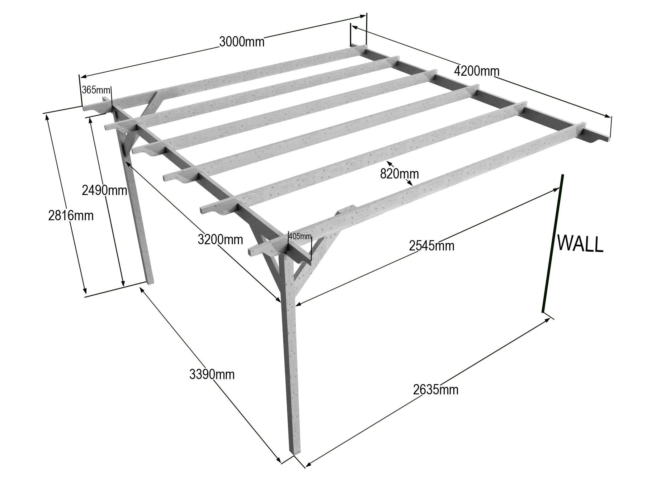 Wall Mounted Wooden Pergola Kit - Chamfered Design - Image 20