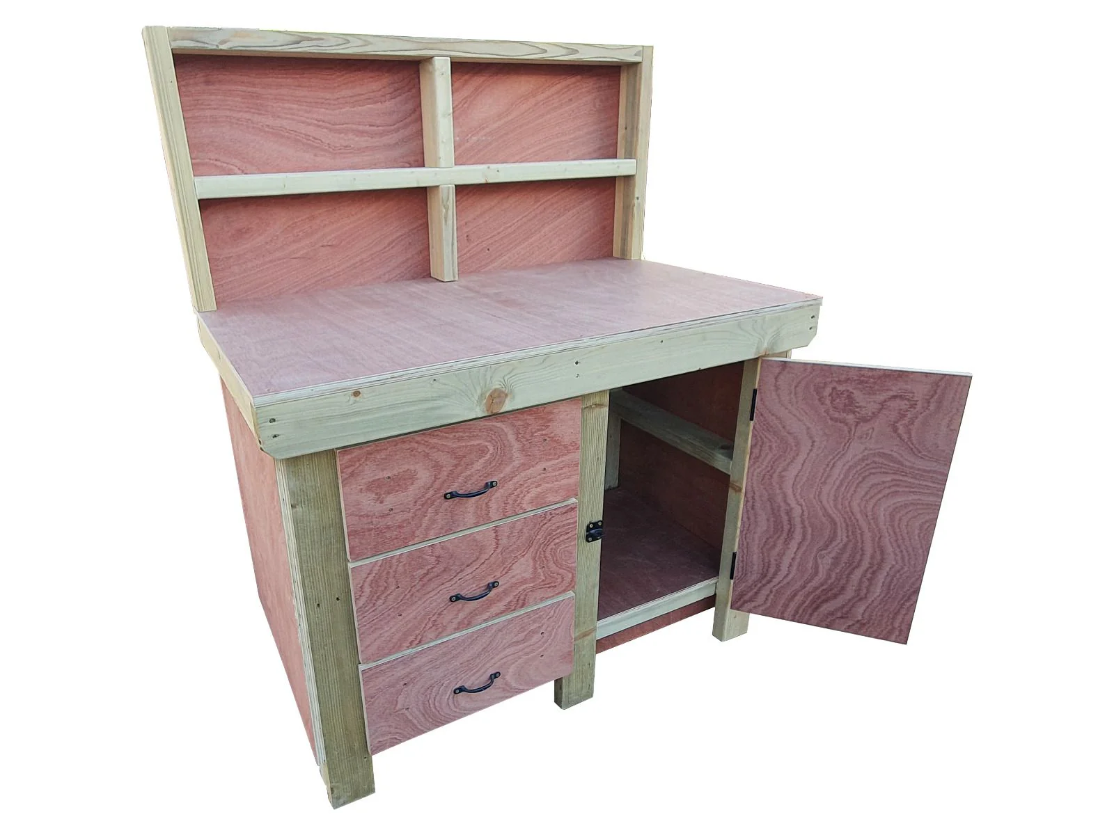 Wooden Eucalyptus hardwood top workbench, cabinet with lockable cupboard (V.3) with back - Image 10