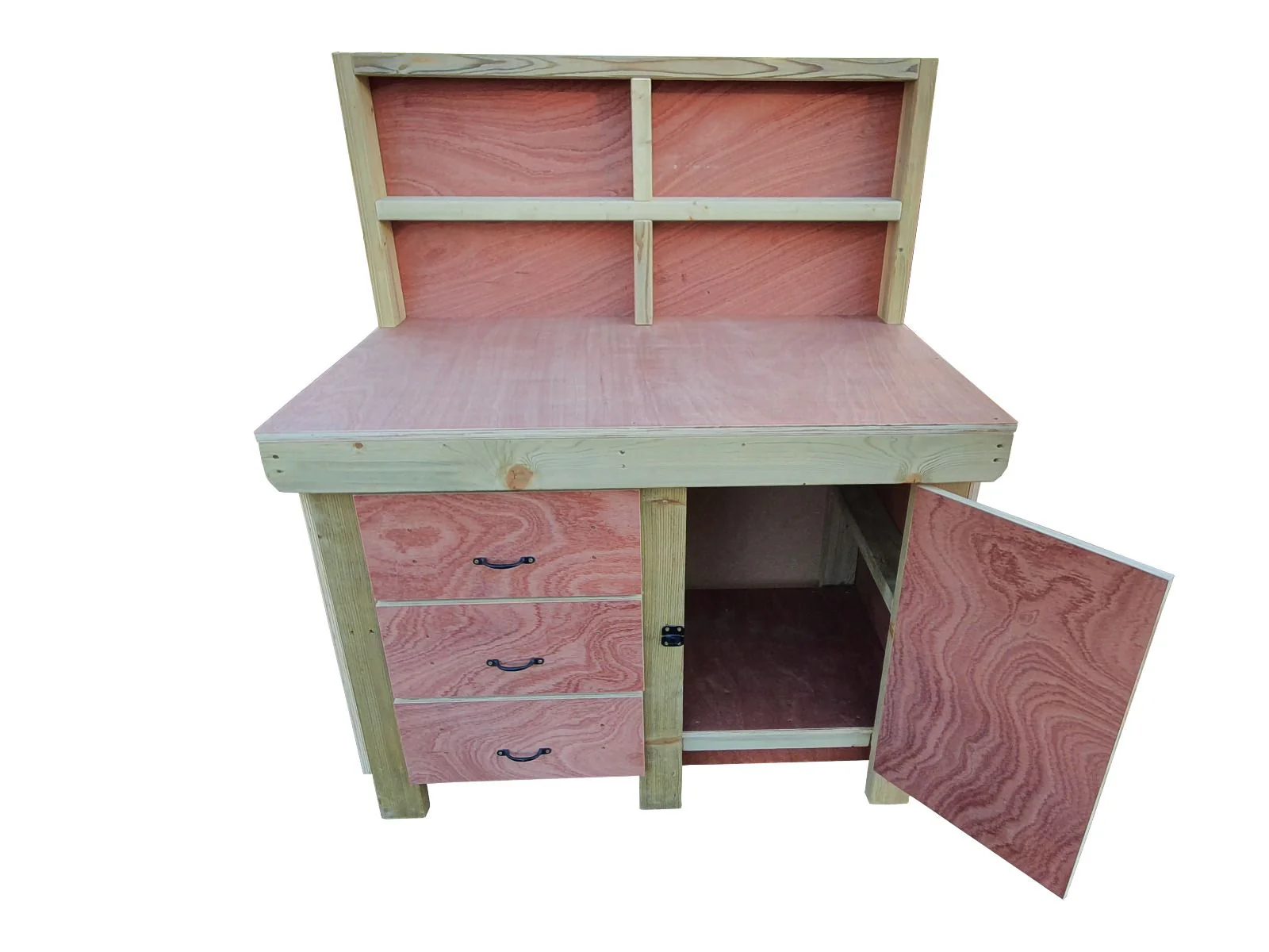 Wooden Eucalyptus hardwood top workbench, cabinet with lockable cupboard (V.3) with back - Image 6