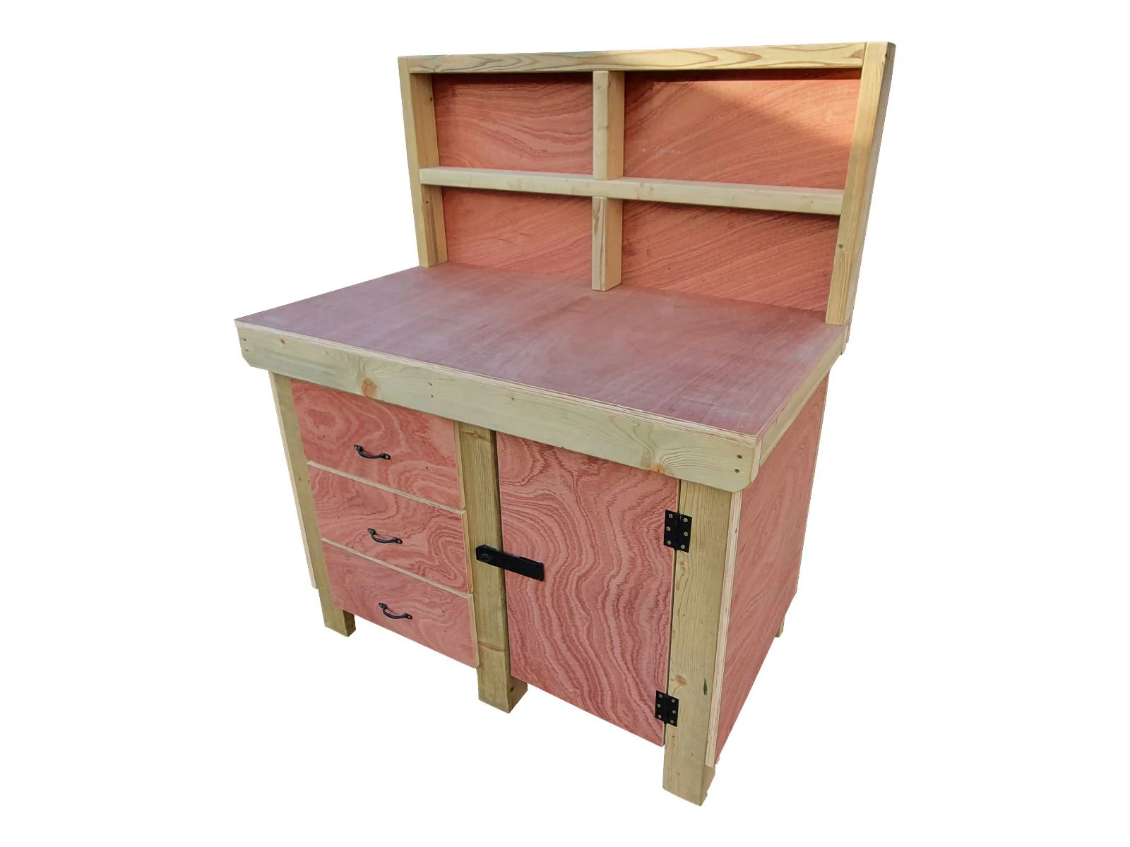 Wooden Eucalyptus hardwood top workbench, cabinet with lockable cupboard (V.3) with back - Image 8